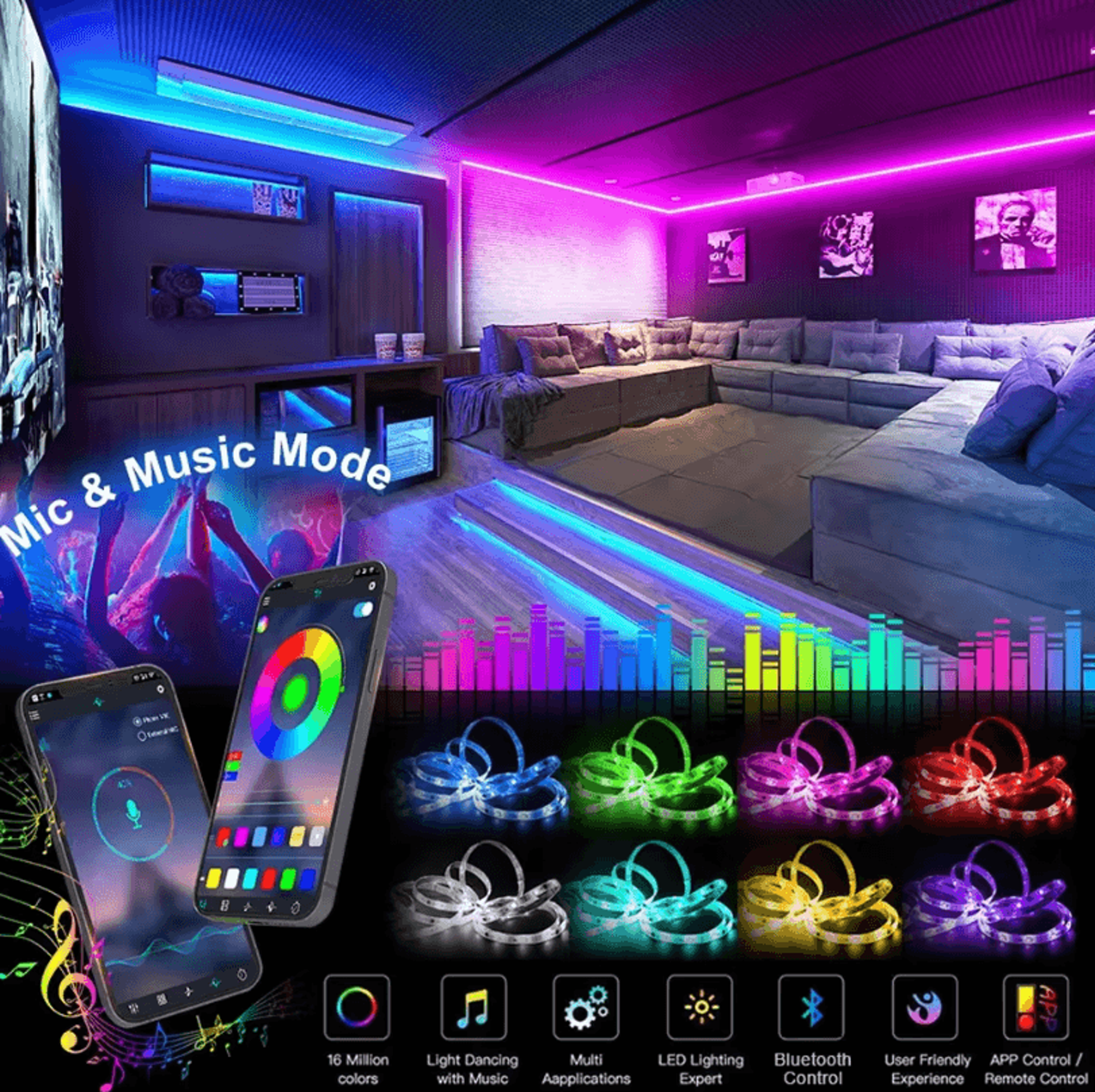 Bluetooth RGB LED Strip Lights 5050 LED Tape For Room TV PC Backlight  10m 15m 20m 30m Options 1