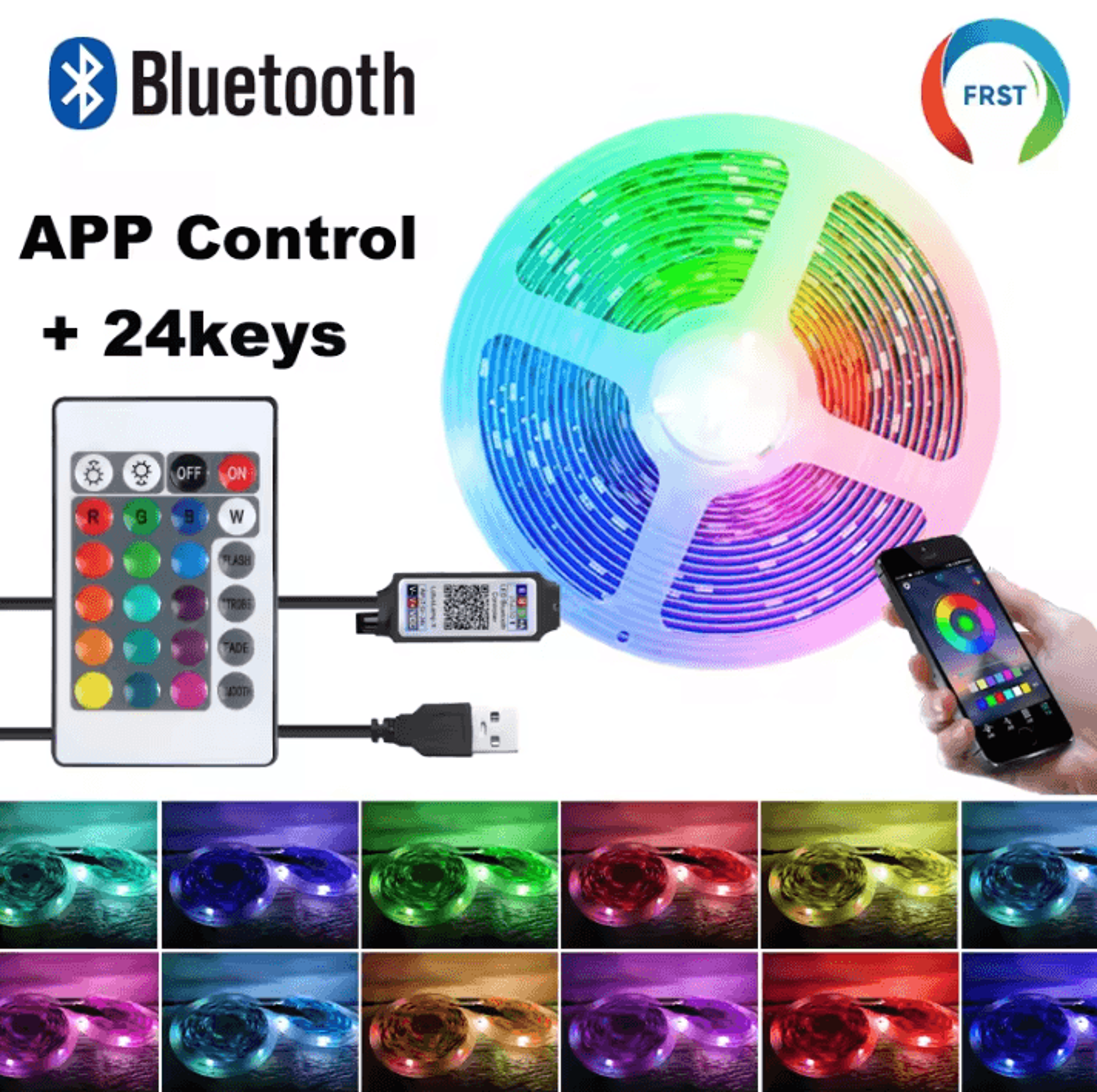 Bluetooth RGB LED Strip Lights 5050 LED Tape For Room TV PC Backlight  10m 15m 20m 30m Options 7