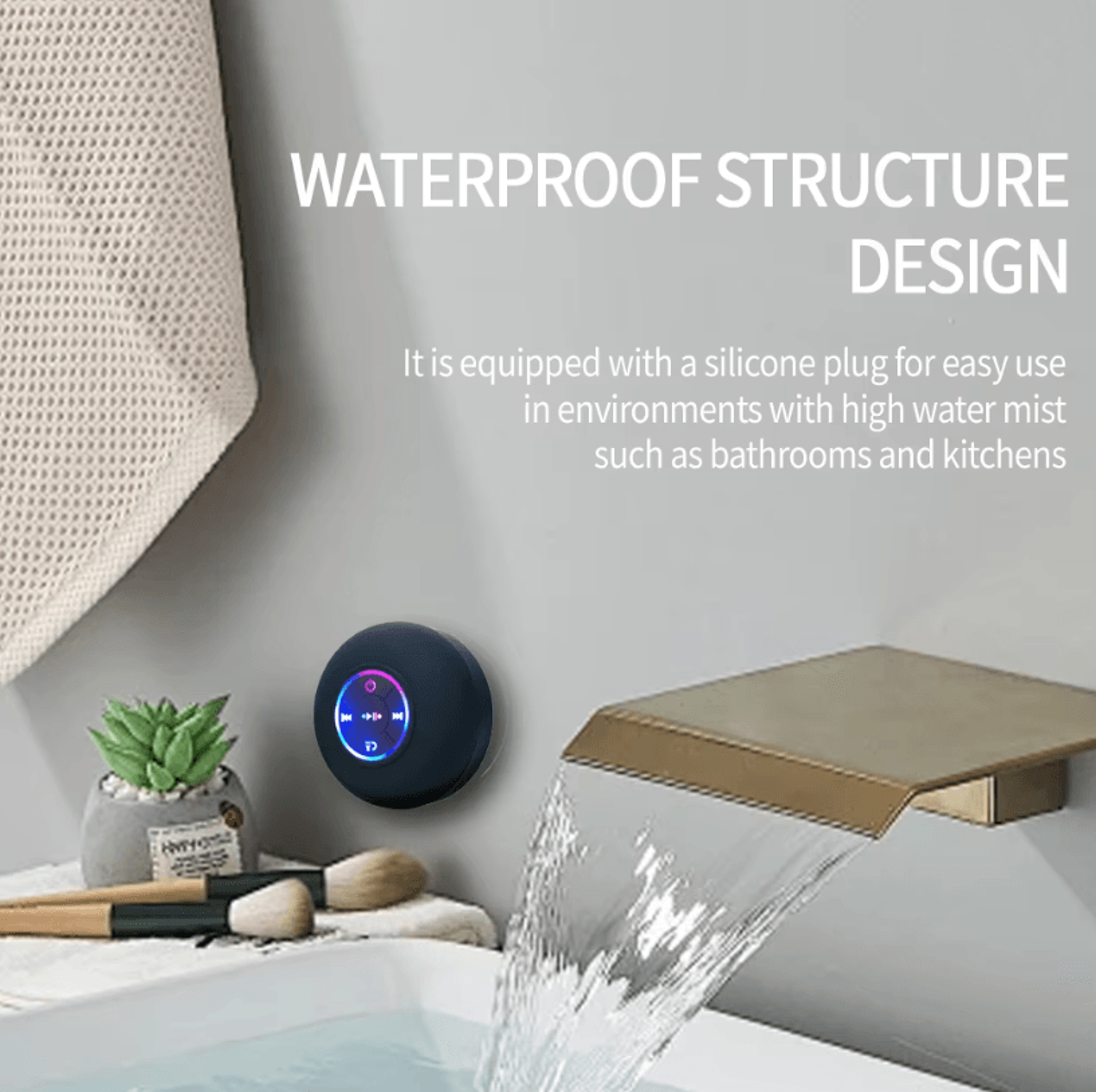 Portable Wireless Bluetooth Speaker With LED Light IPX4 Waterproof Loudspeaker With Large Suction C 2