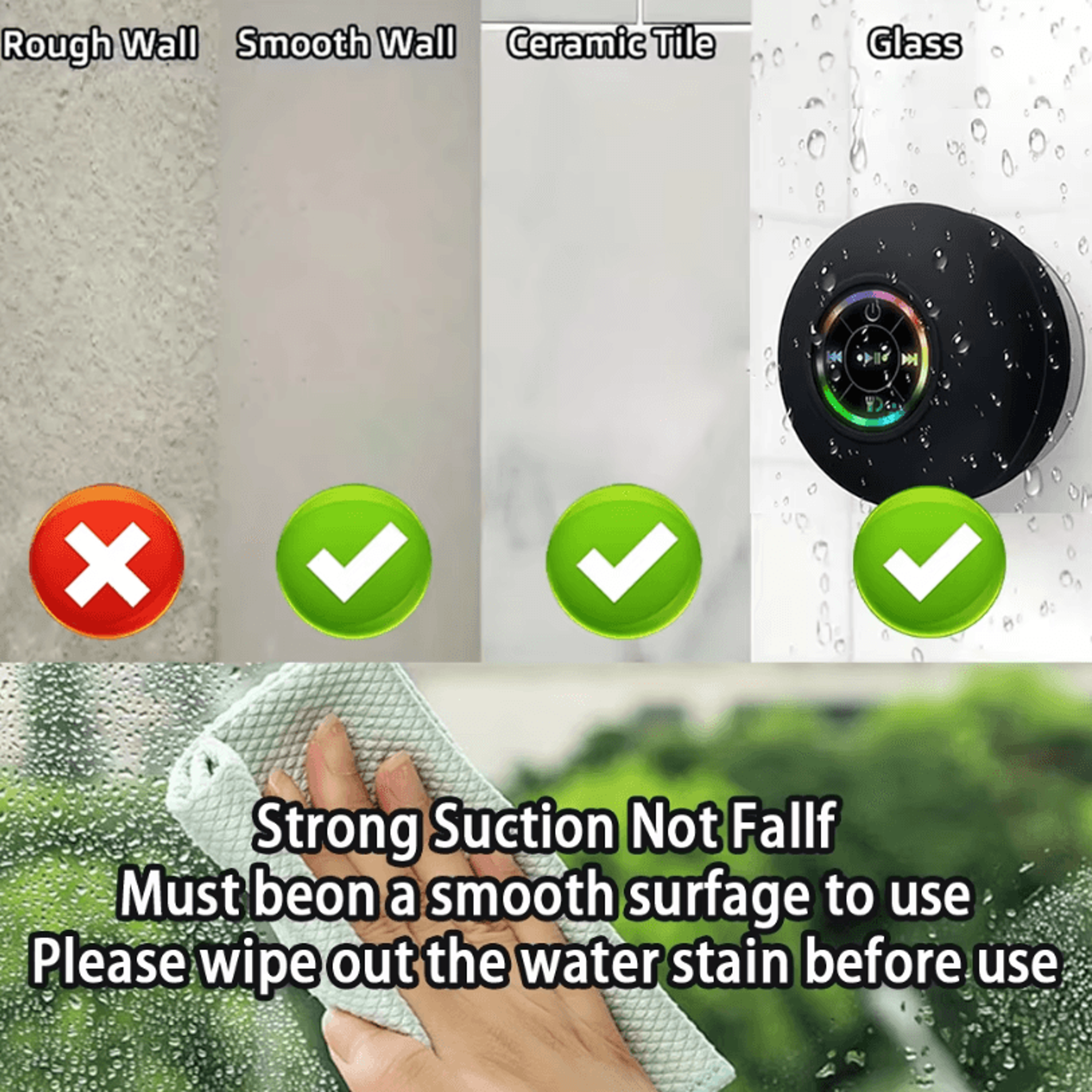 Portable Wireless Bluetooth Speaker With LED Light IPX4 Waterproof Loudspeaker With Large Suction C 3