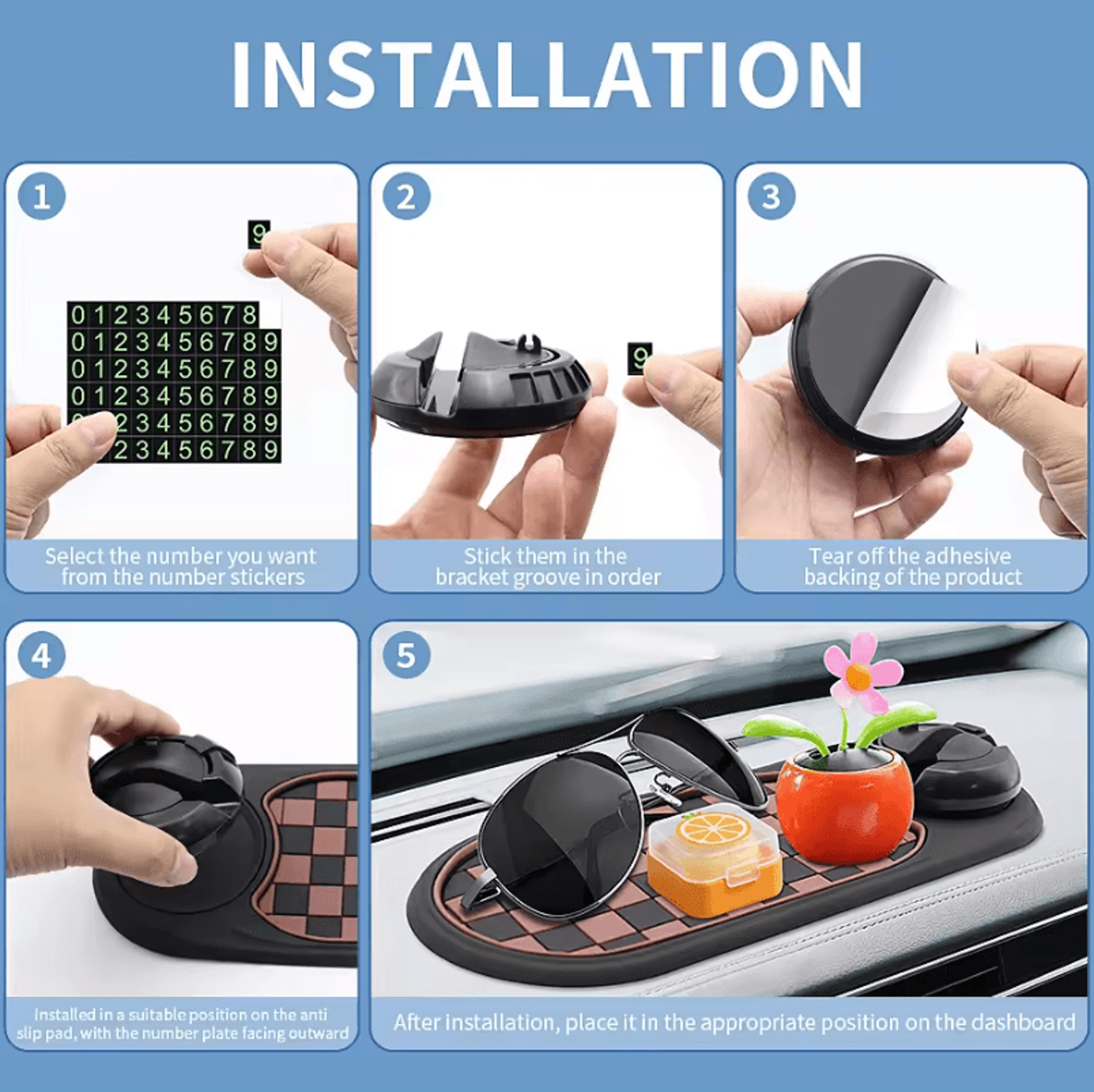 3in1 Dashboard Phone Holder  AntiSlip Car Phone Mount With 360 Degree Rotation And NonSlip Adhesive 5