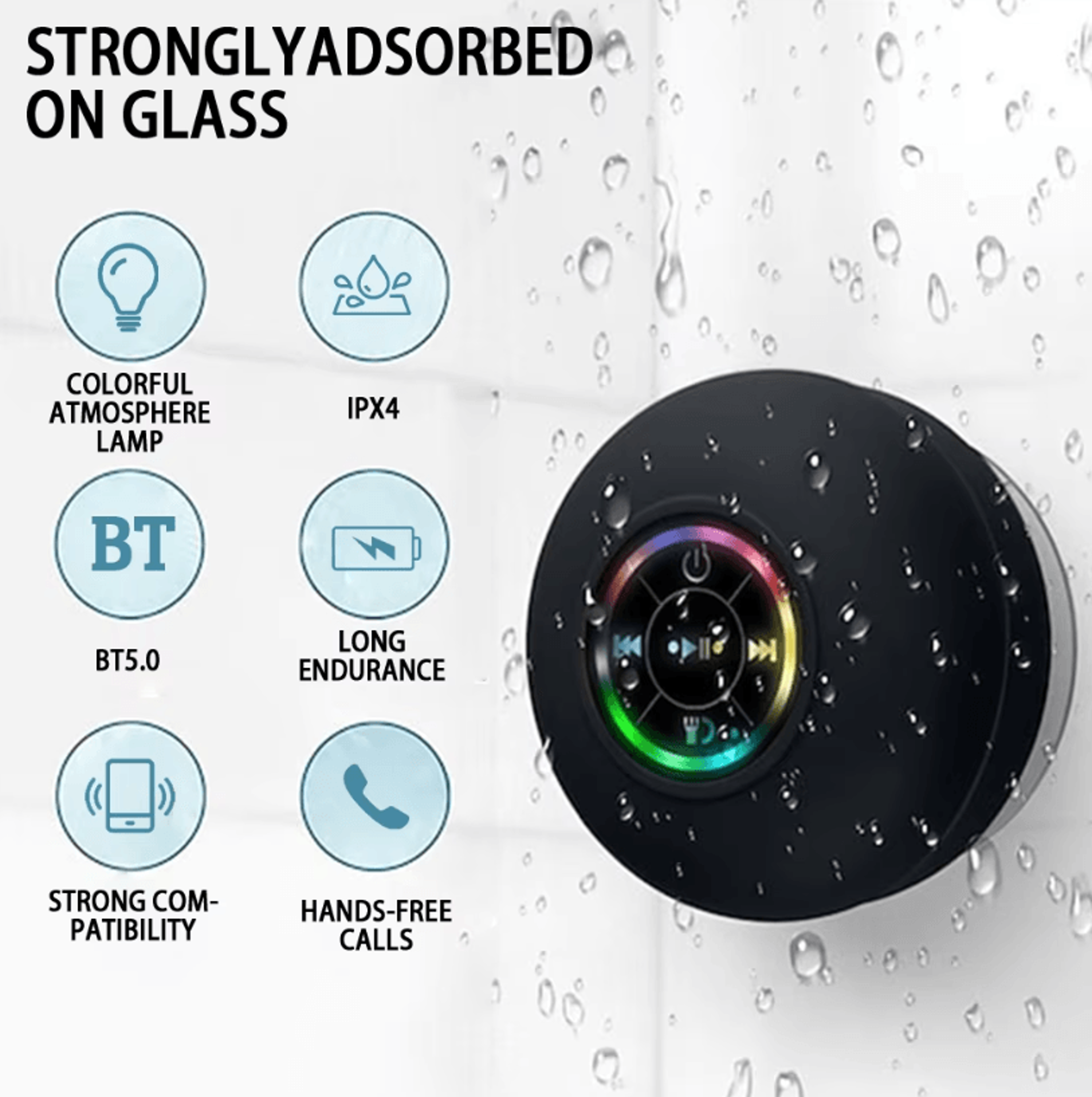 Portable Bluetooth Speaker  LED IPX4 Waterproof Outdoor Loudspeaker With Suction Cup Mini Stereo So 1