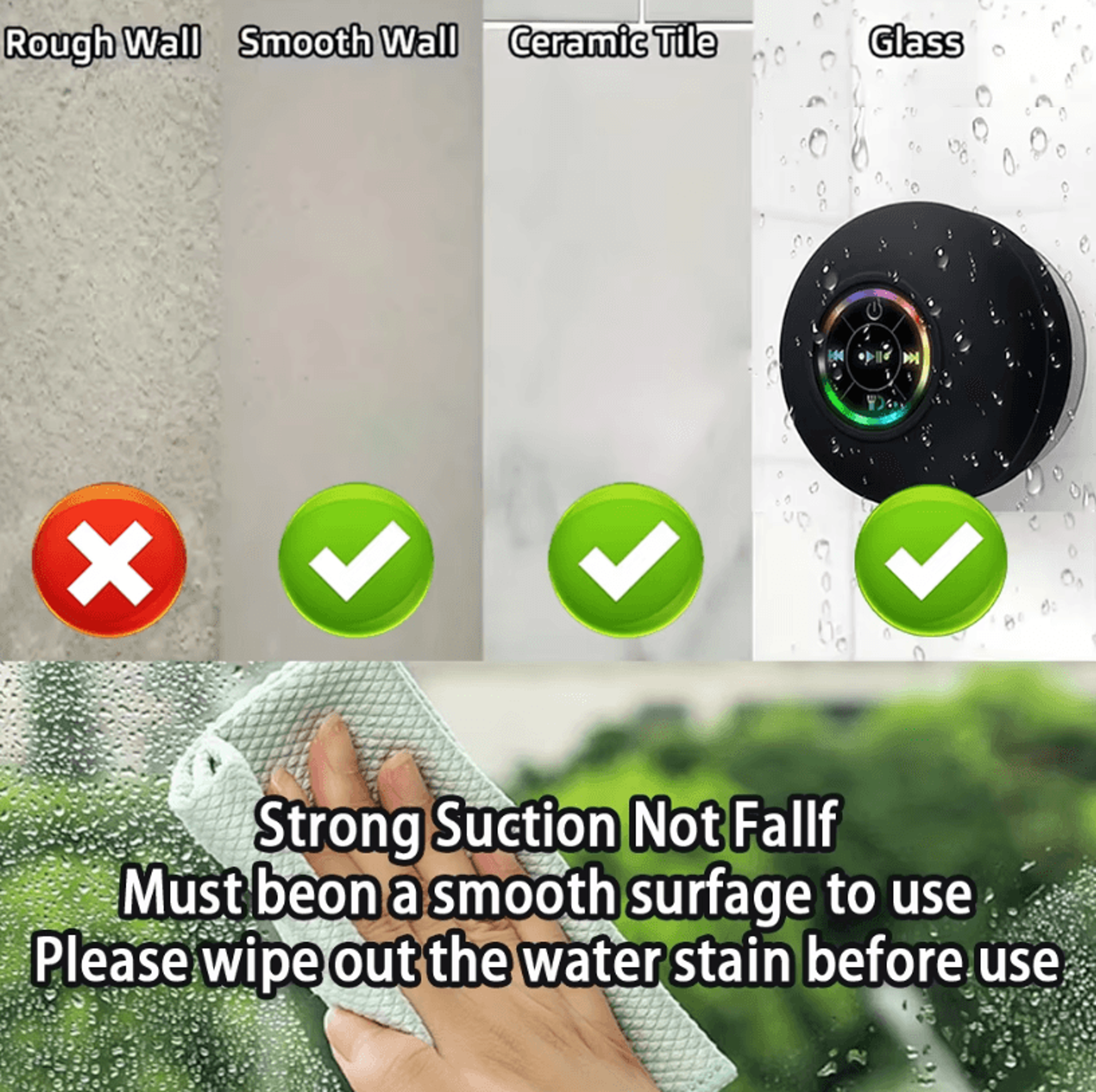 Portable Bluetooth Speaker  LED IPX4 Waterproof Outdoor Loudspeaker With Suction Cup Mini Stereo So 3