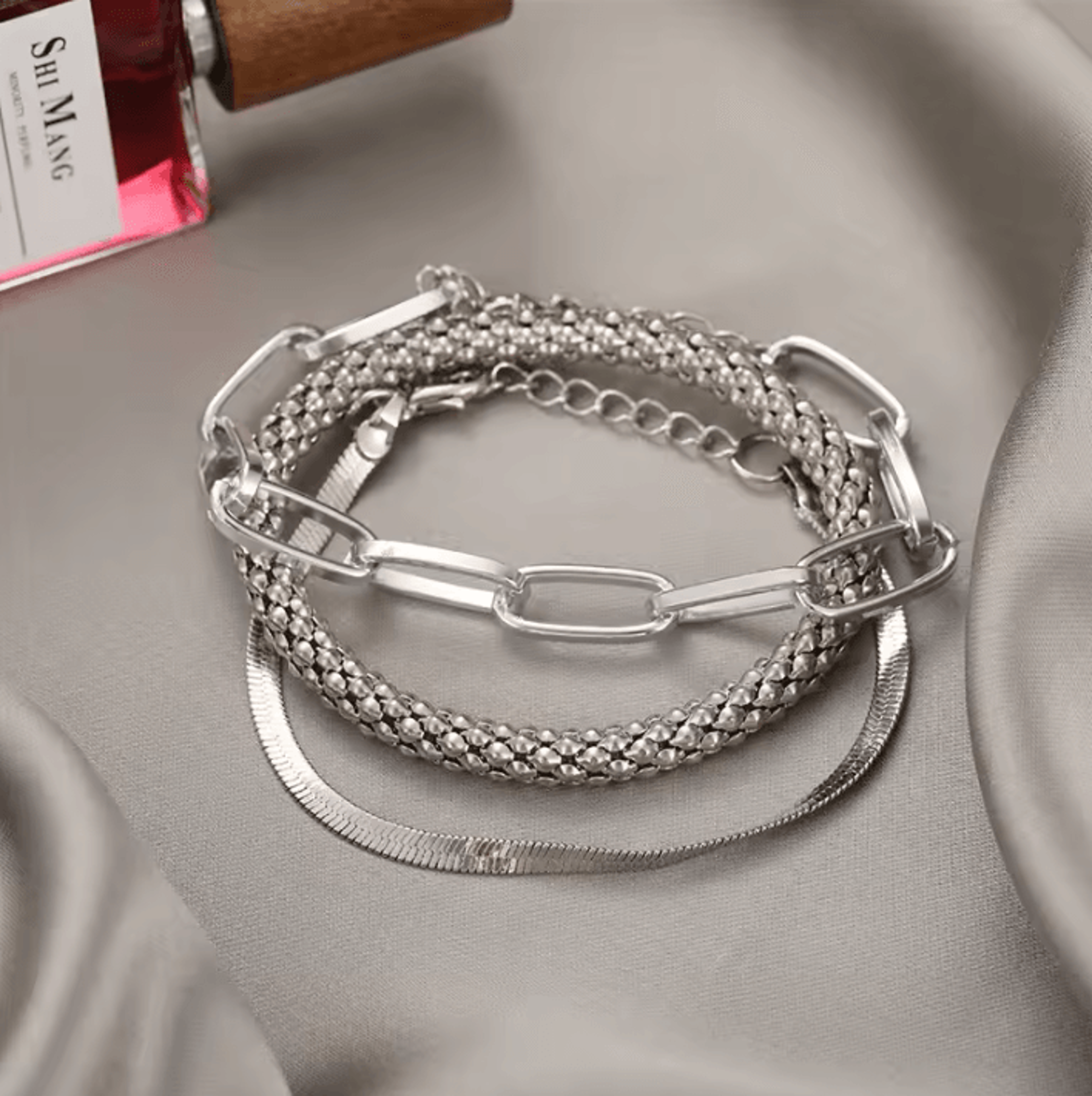 Punk Heavy Metal Big Thick Chain Bracelet Set  Retro Geometric Metal Twist Chain Bangles For Women 2