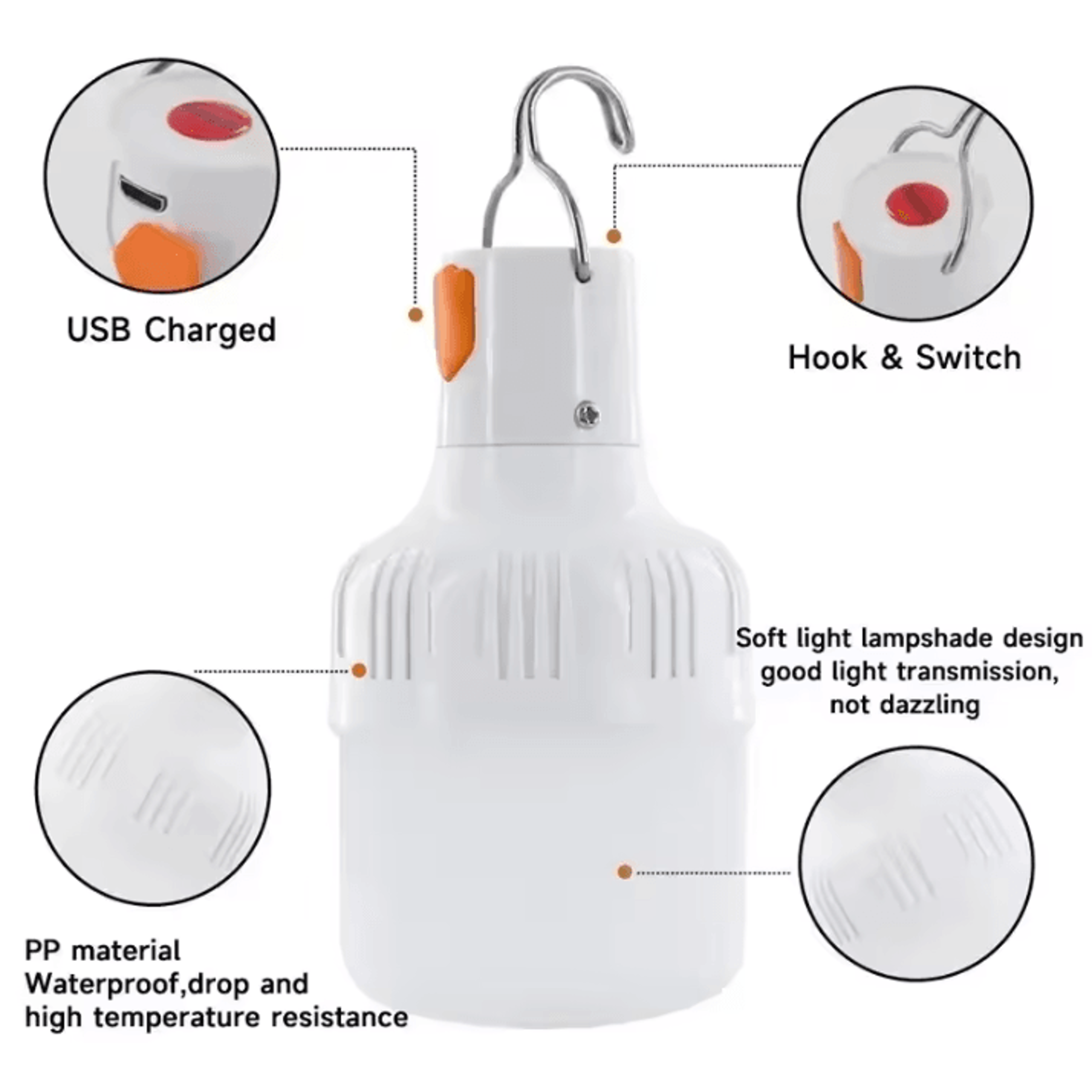 Multifunctional Rechargeable LED Camping Light  Portable USB Charging Lantern With Hook Dimmable Ou 4