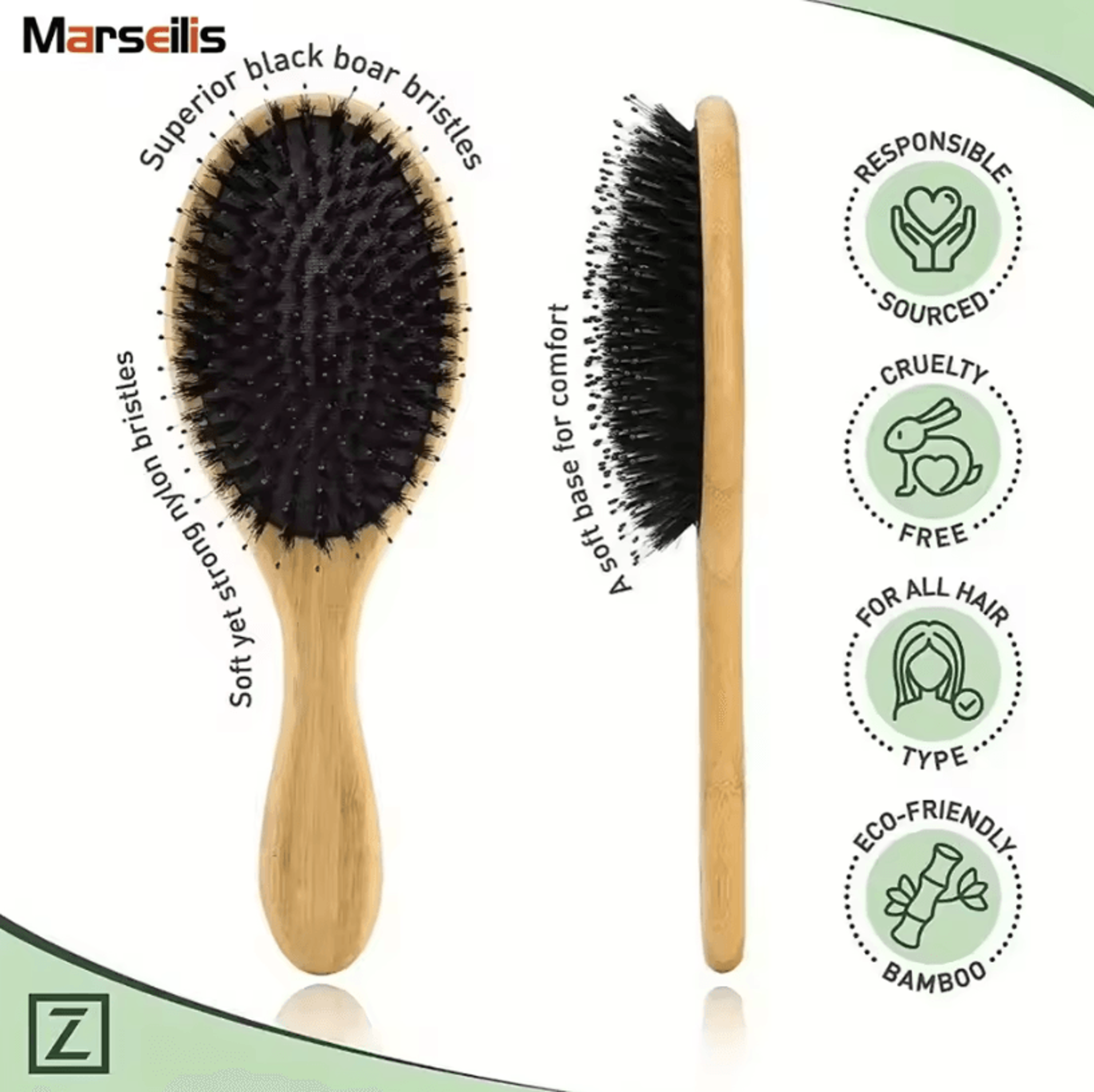 Natural Boar Bristle Hair Brush With Bamboo Handle  AntiStatic Scalp Massage And Detangling Comb 0