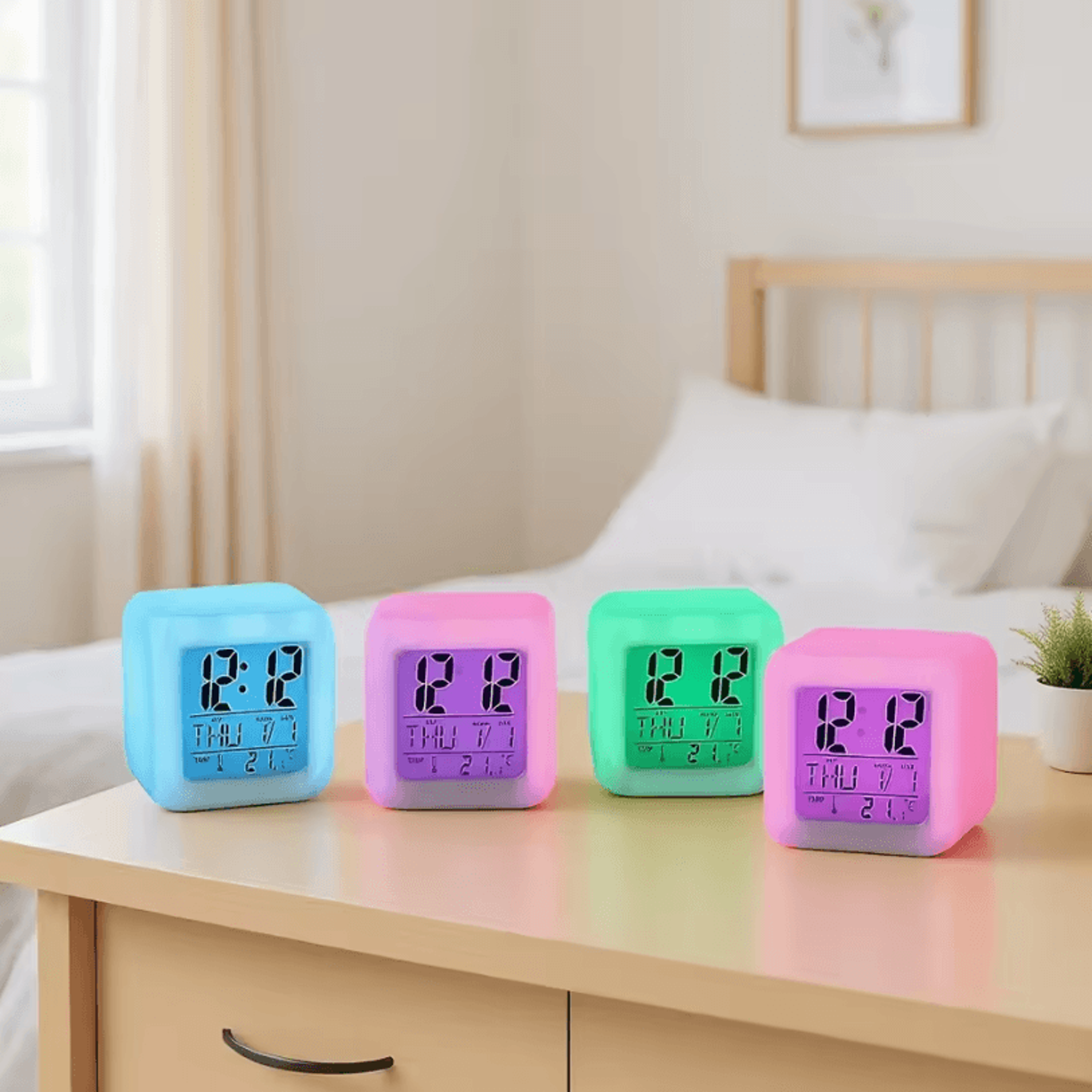 Lovely Colorful Cube Alarm Clock Creative Luminous Home Alarm Clock 0