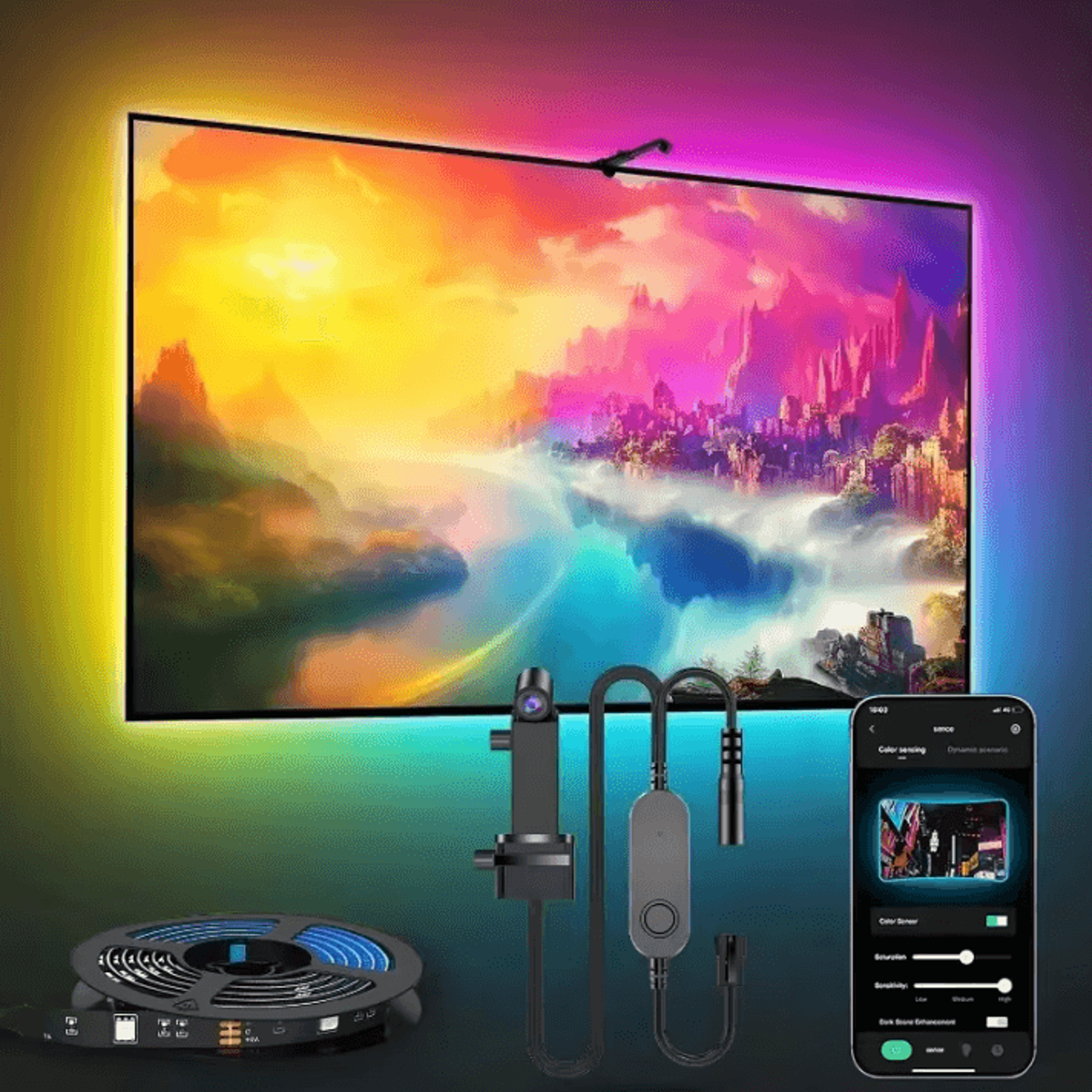 PCTV Led Backlight RGBIC LED Strip Light With Color Picking Sensor App Control Music Sync Smart RGB 0