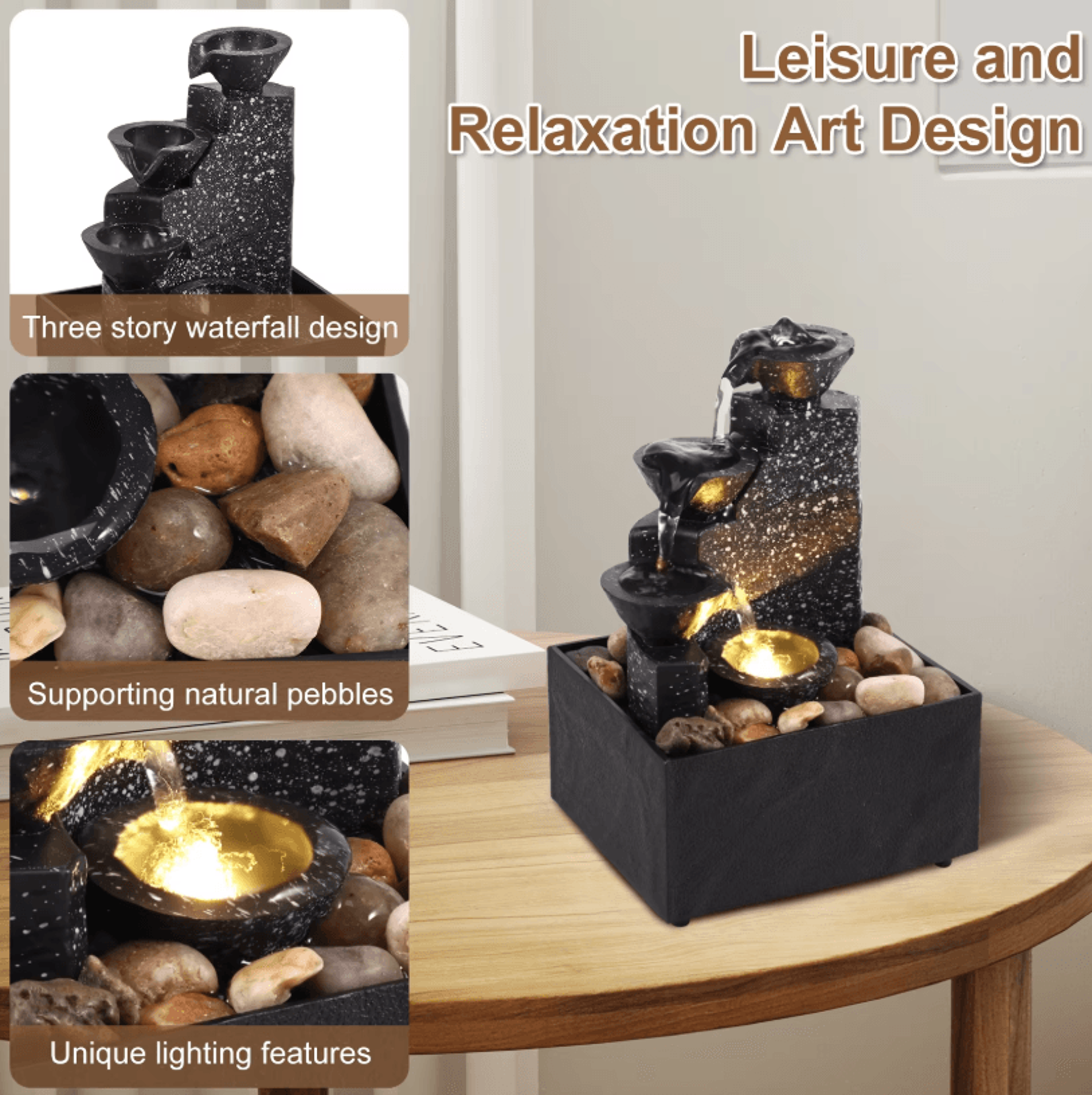 Tabletop Waterfall Fountain With Soft Lights  Relaxation And Meditation Home Decor 1