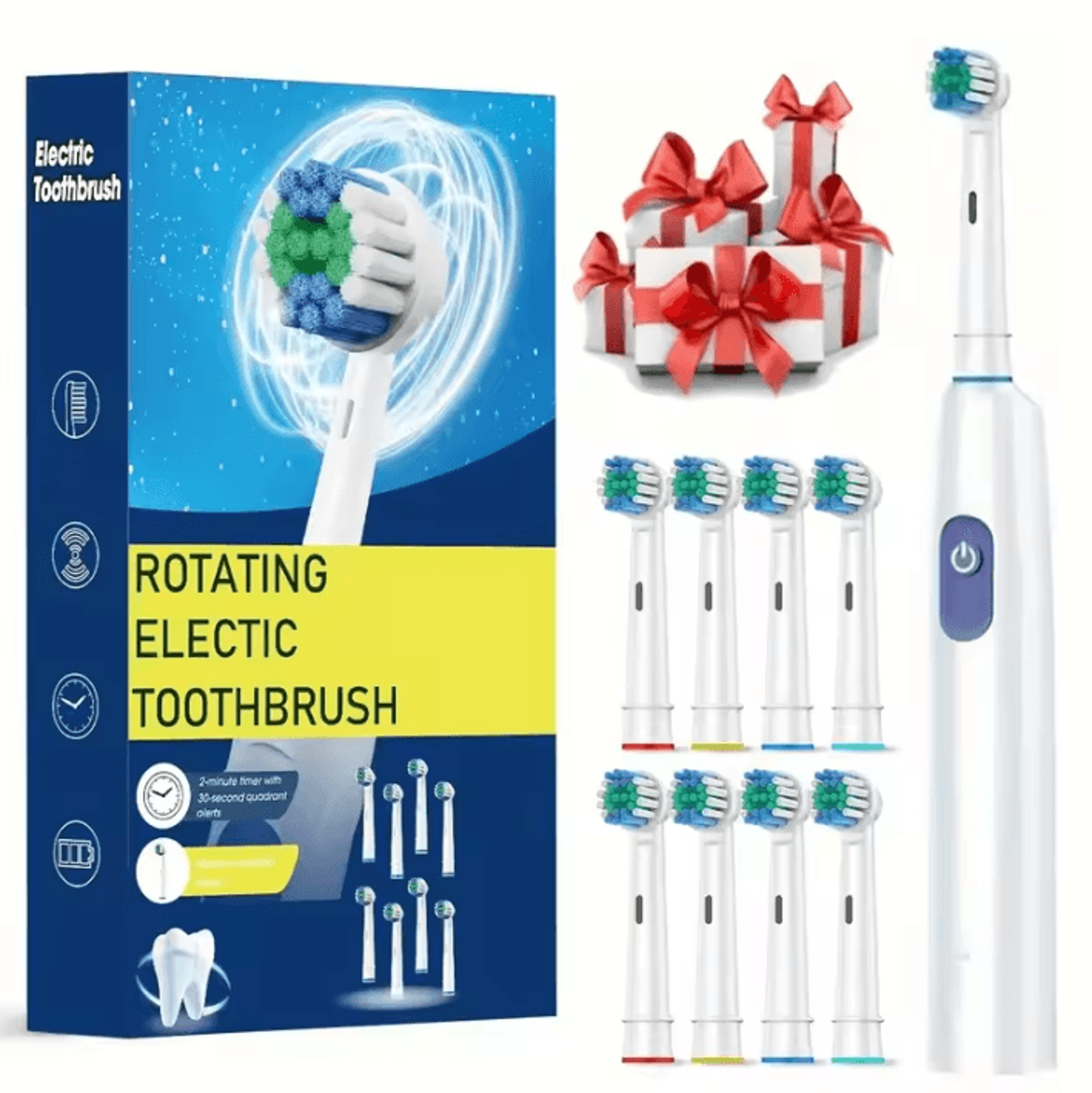 Rechargeable Electric Toothbrush With Rotary Action  8 Soft Brush Heads Oral Care Set 10