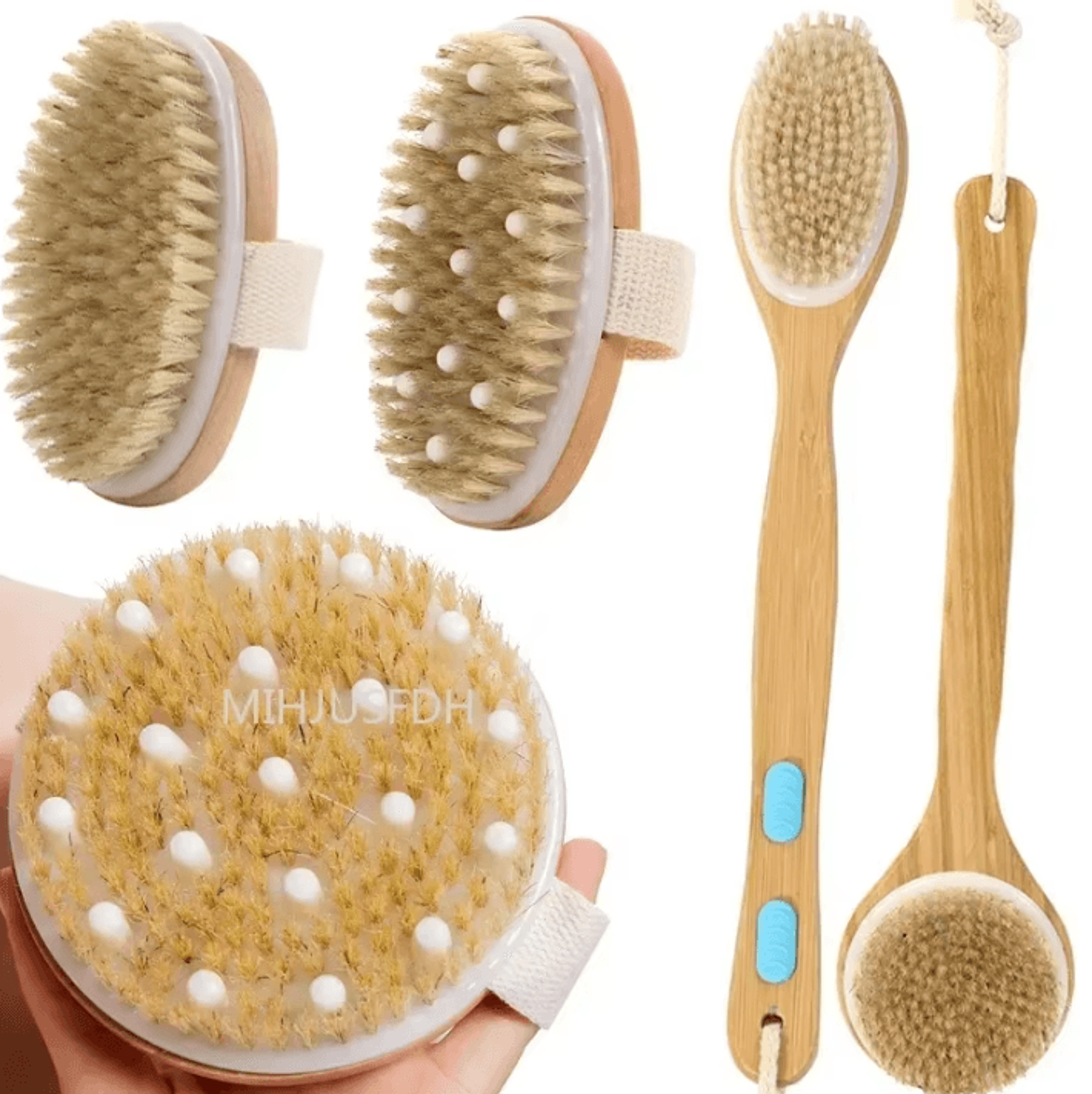 2in1 Natural Bristle Body Massage Brush  Dry Skin Exfoliator And AntiCellulite Circulation Massager 1