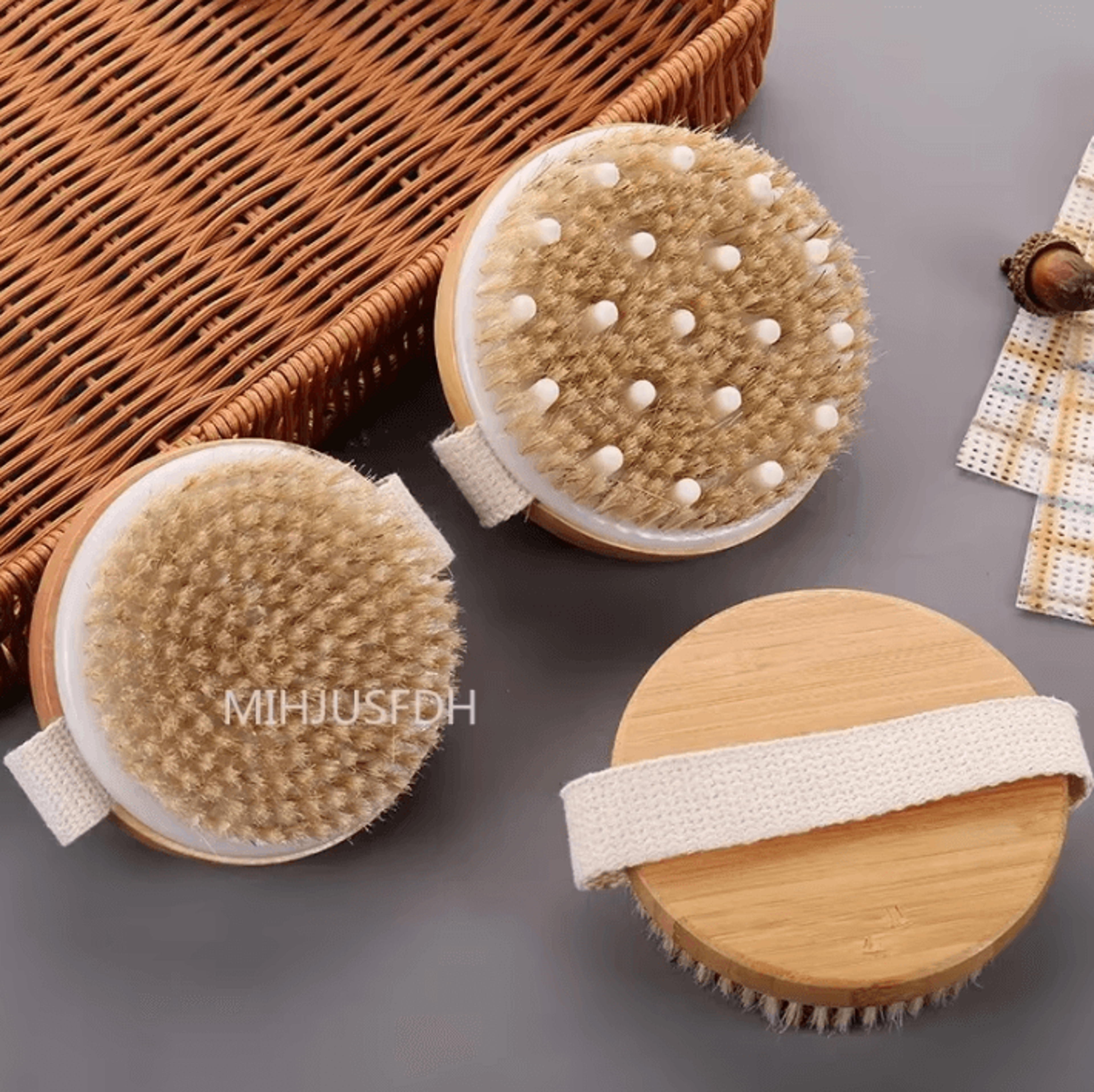 2in1 Natural Bristle Body Massage Brush  Dry Skin Exfoliator And AntiCellulite Circulation Massager 2