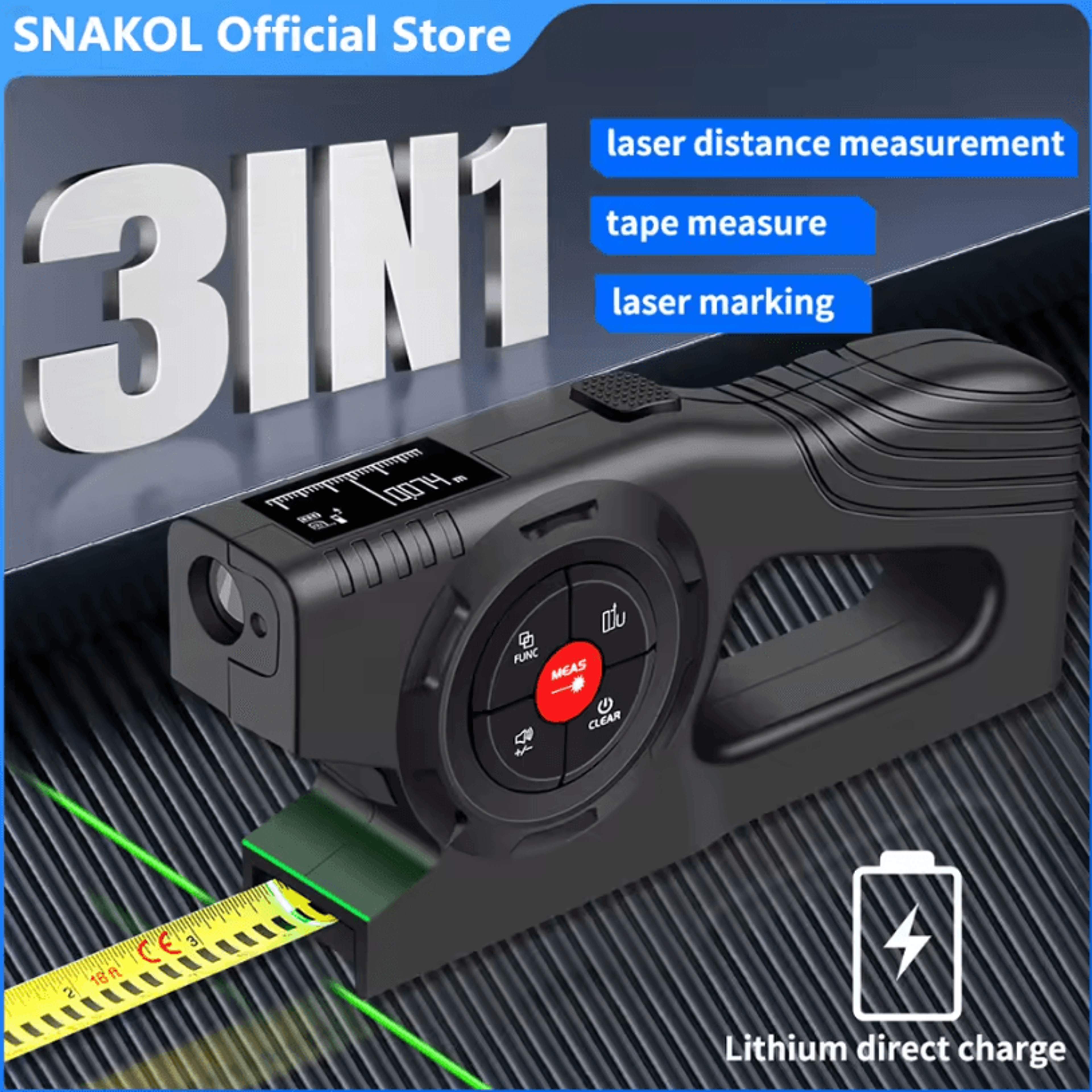 Snakol 3in1 Laser Tape Measure  High Accuracy Laser Distance Meter And Electronic Ruler 0