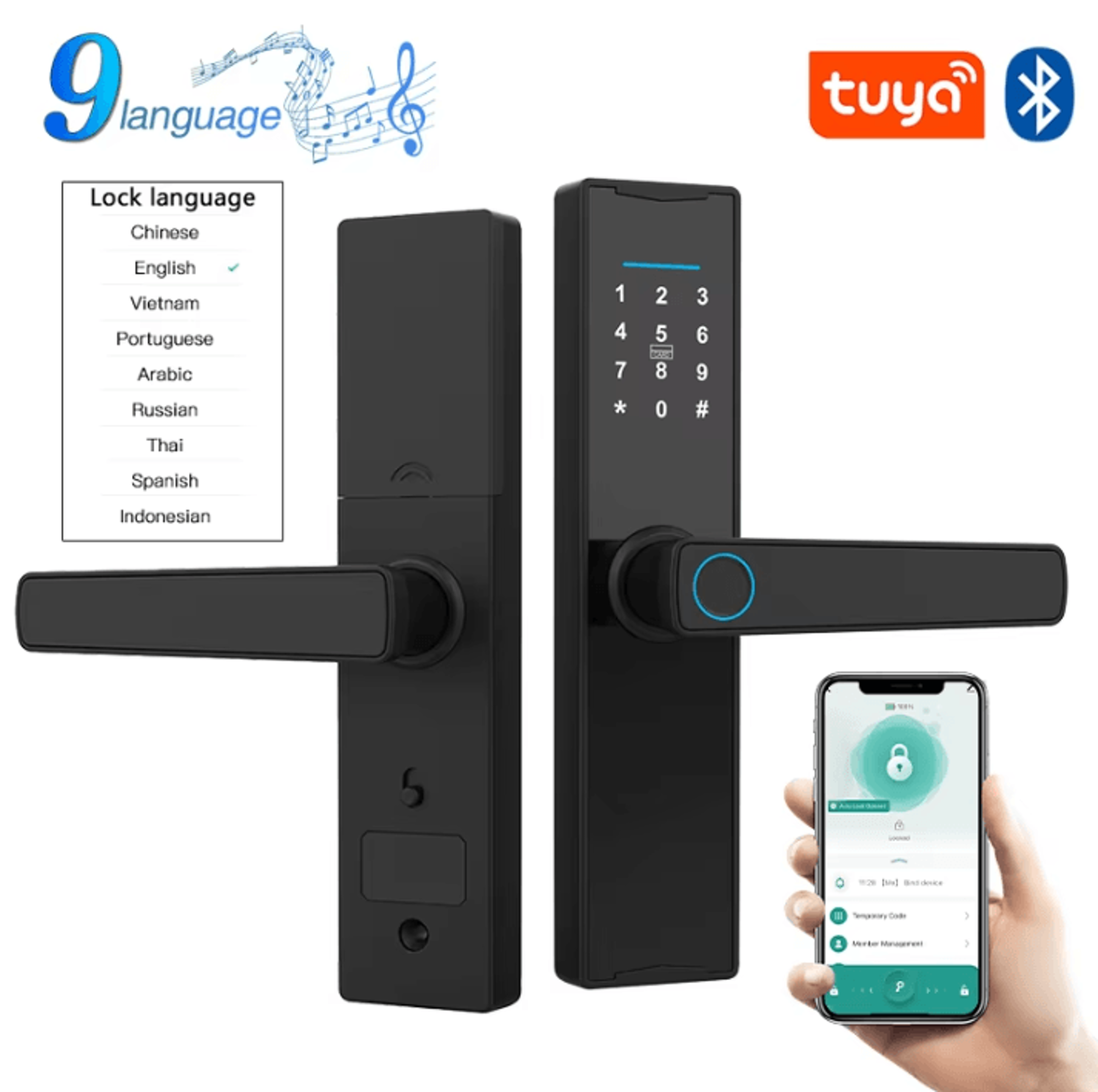 Smart Bluetooth Door Lock  Tuya App Compatible Biometric Fingerprint Electronic Home Lock 0