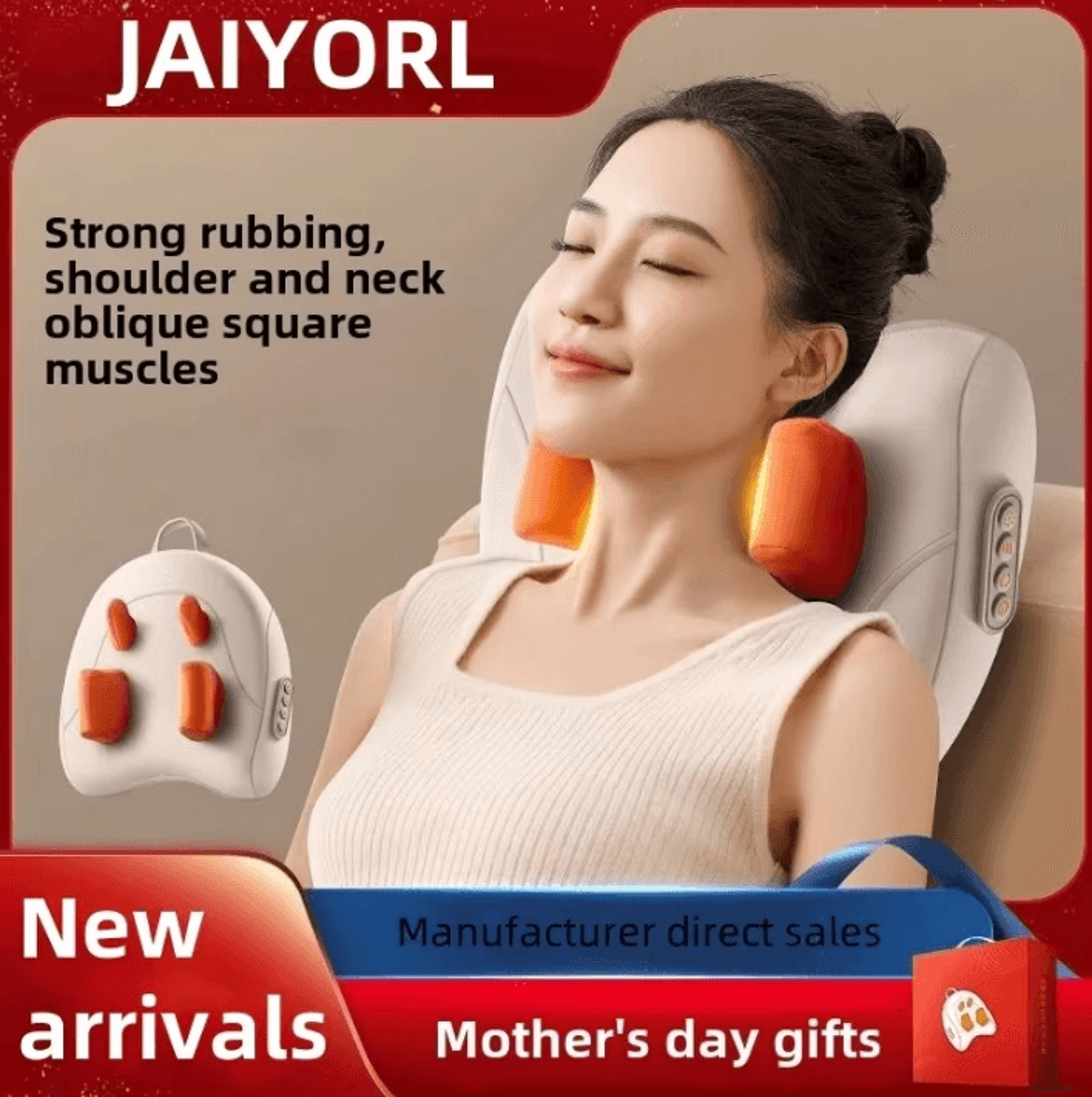 JAIYORL Wireless Electric Massage Pillow  Heated Shiatsu Massager For Neck Back Waist And Legs 2
