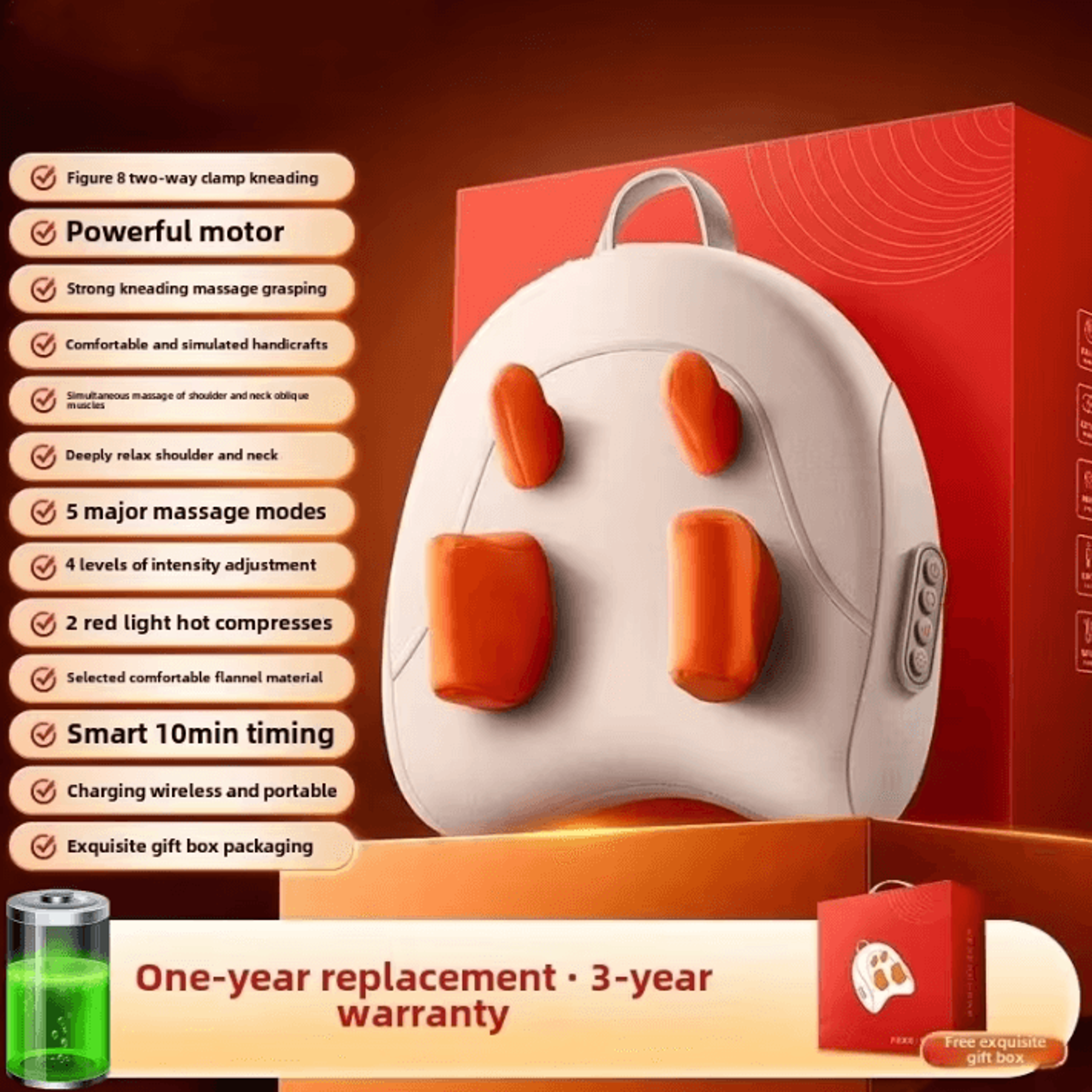 JAIYORL Wireless Electric Massage Pillow  Heated Shiatsu Massager For Neck Back Waist And Legs 11
