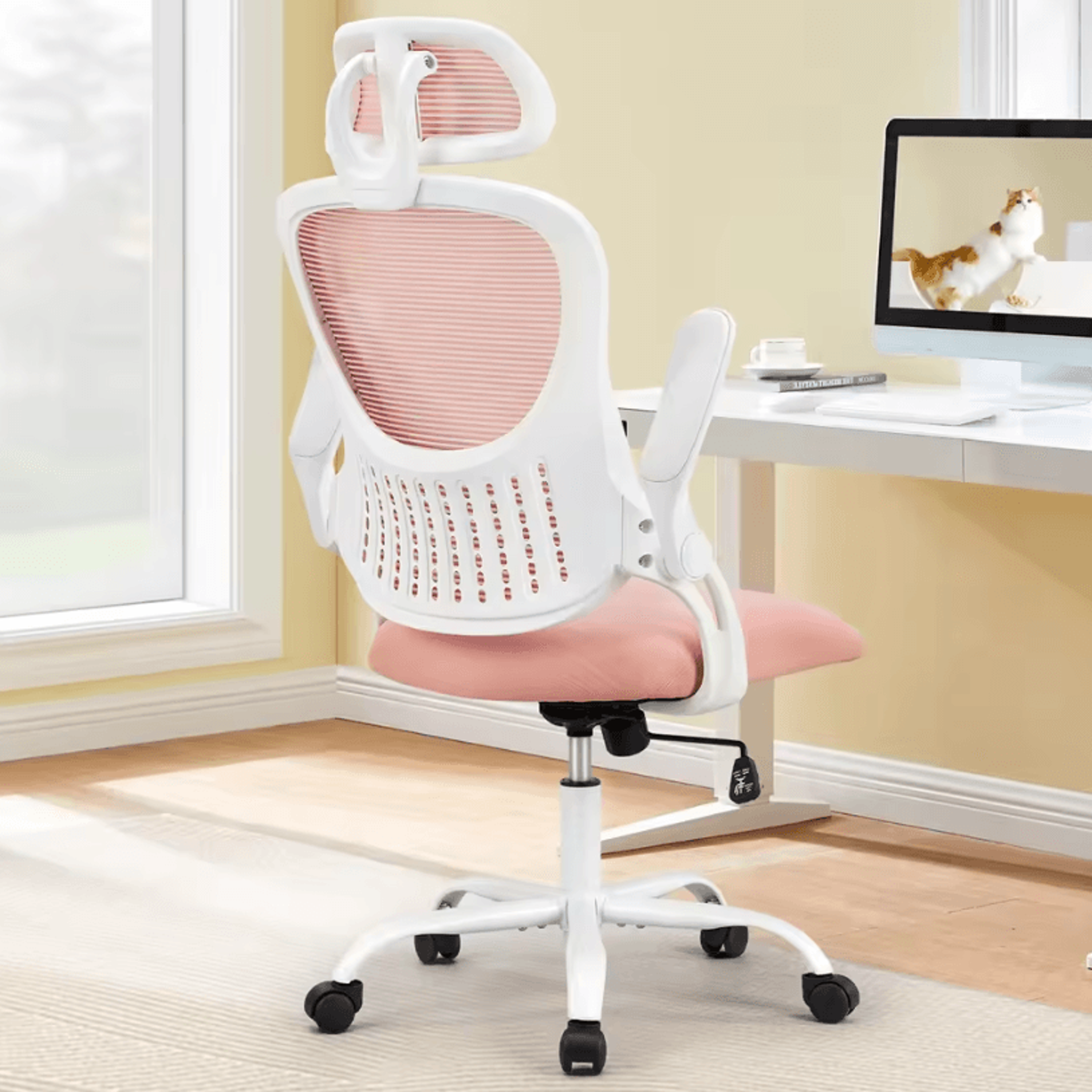 Ergonomic Mesh Office Chair  Adjustable Headrest FlipUp Arms And Lumbar Support For Home Office 6