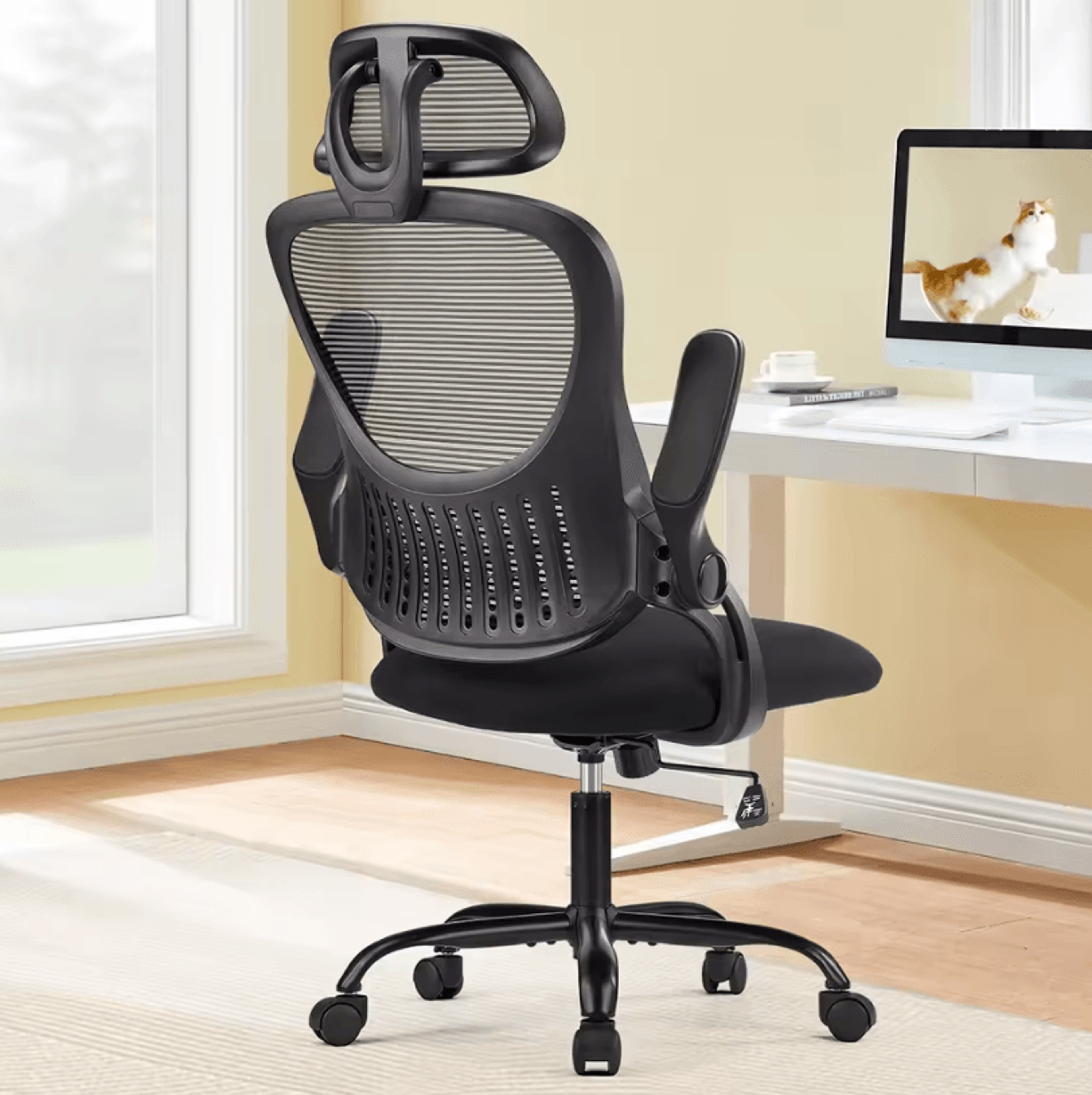 Ergonomic Mesh Office Chair  Adjustable Headrest FlipUp Arms And Lumbar Support For Home Office 7