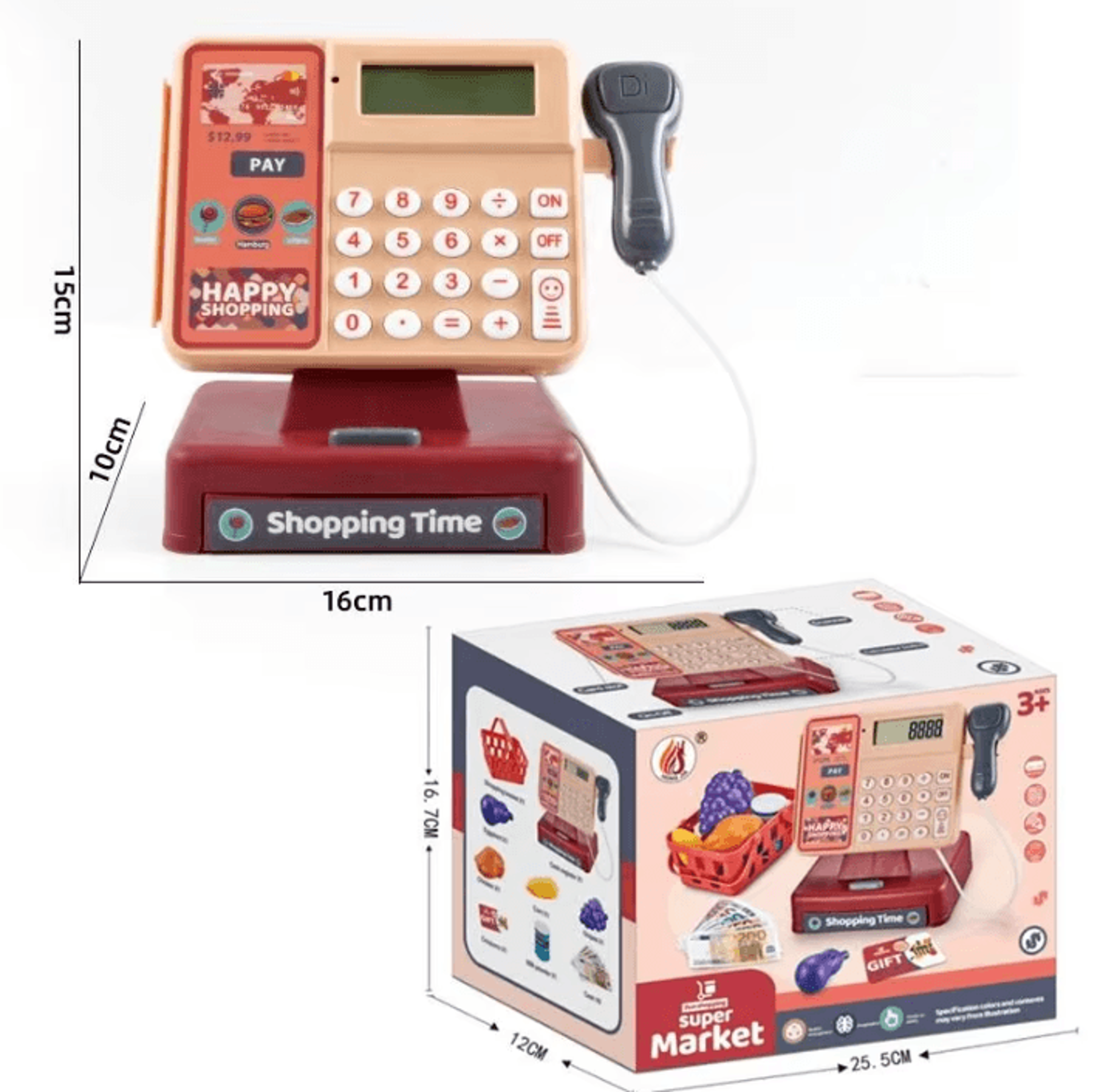 Kids Supermarket Play Set  Scanning Cash Register With Coins Bills Sound  Lights 4