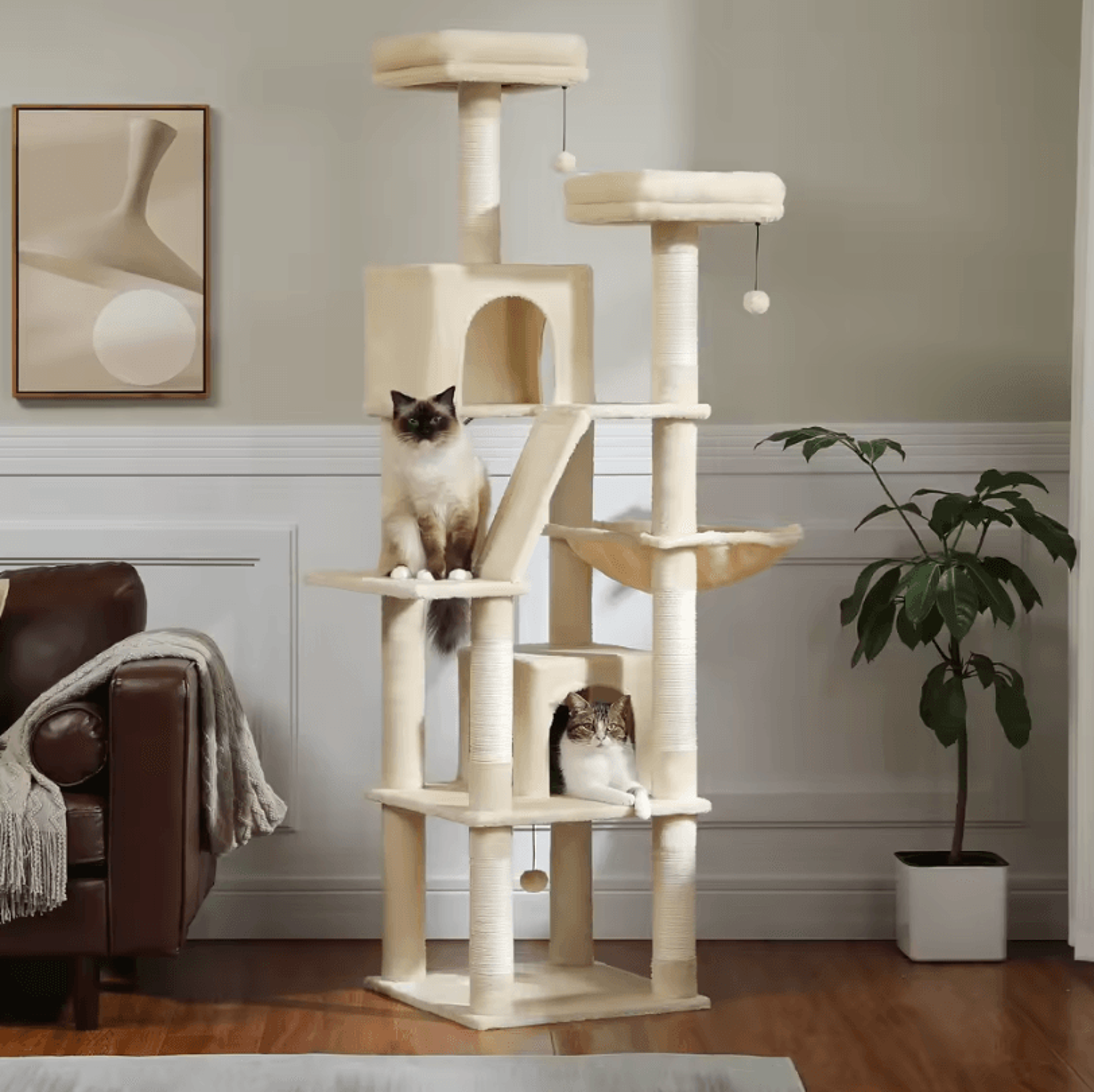 Tall Cat Tree  Large MultiLevel Plush Cat Tower With Scratching Posts And Perches 2