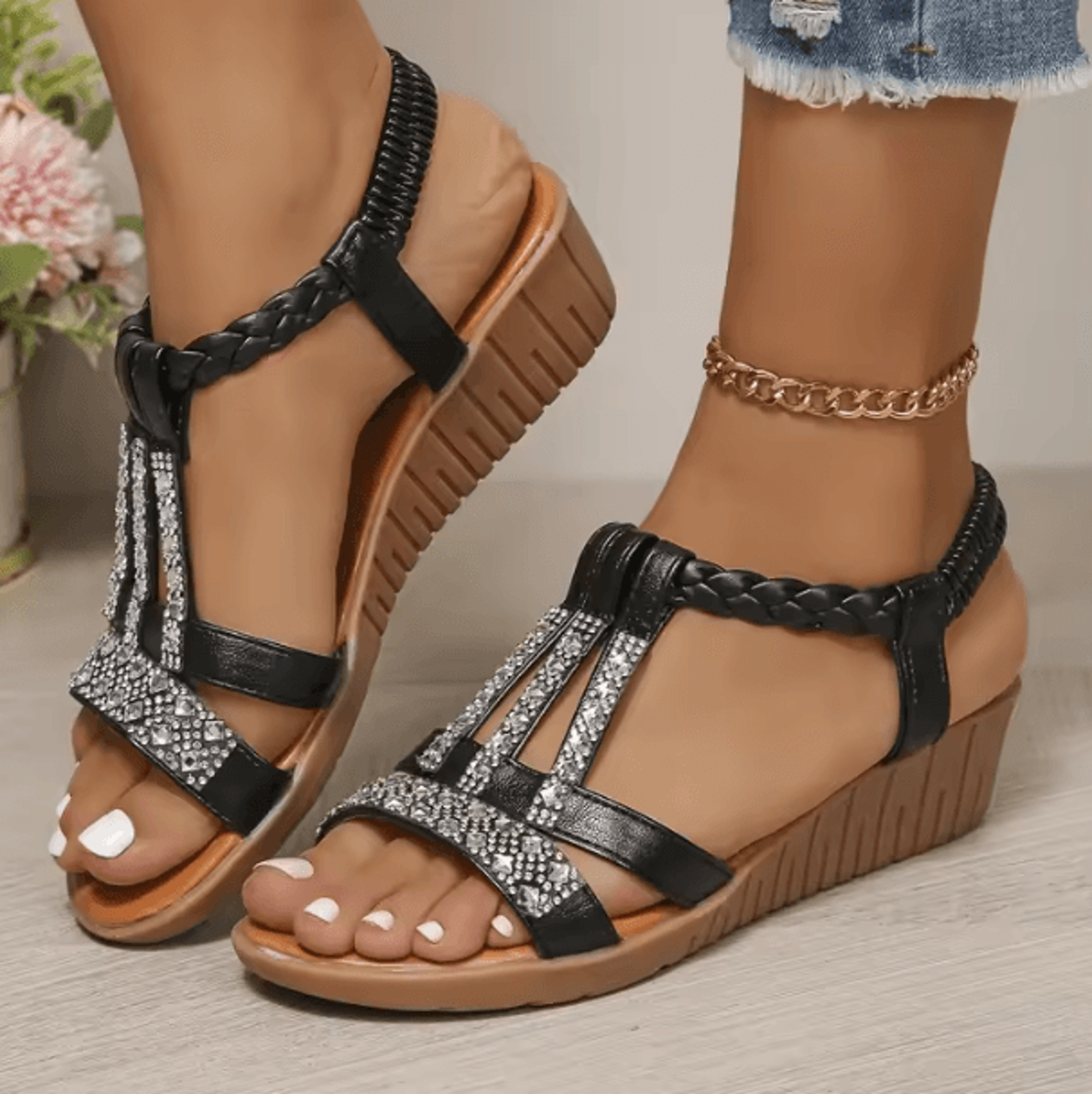 Womens Wedge Sandals Summer  Bohemia Rhinestones Casual Platform Beach Shoes Sizes 3443 2