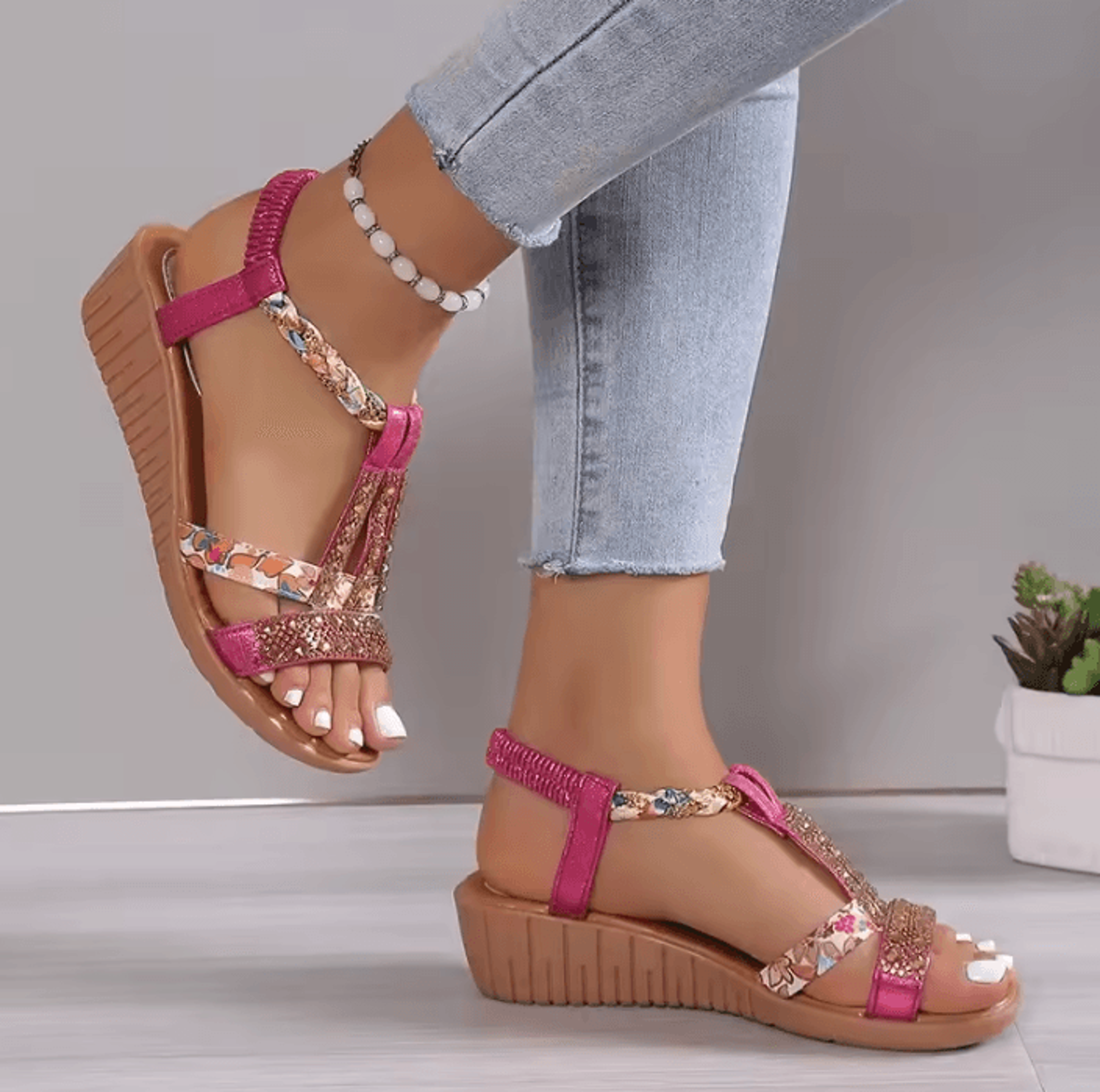 Womens Wedge Sandals Summer  Bohemia Rhinestones Casual Platform Beach Shoes Sizes 3443 6