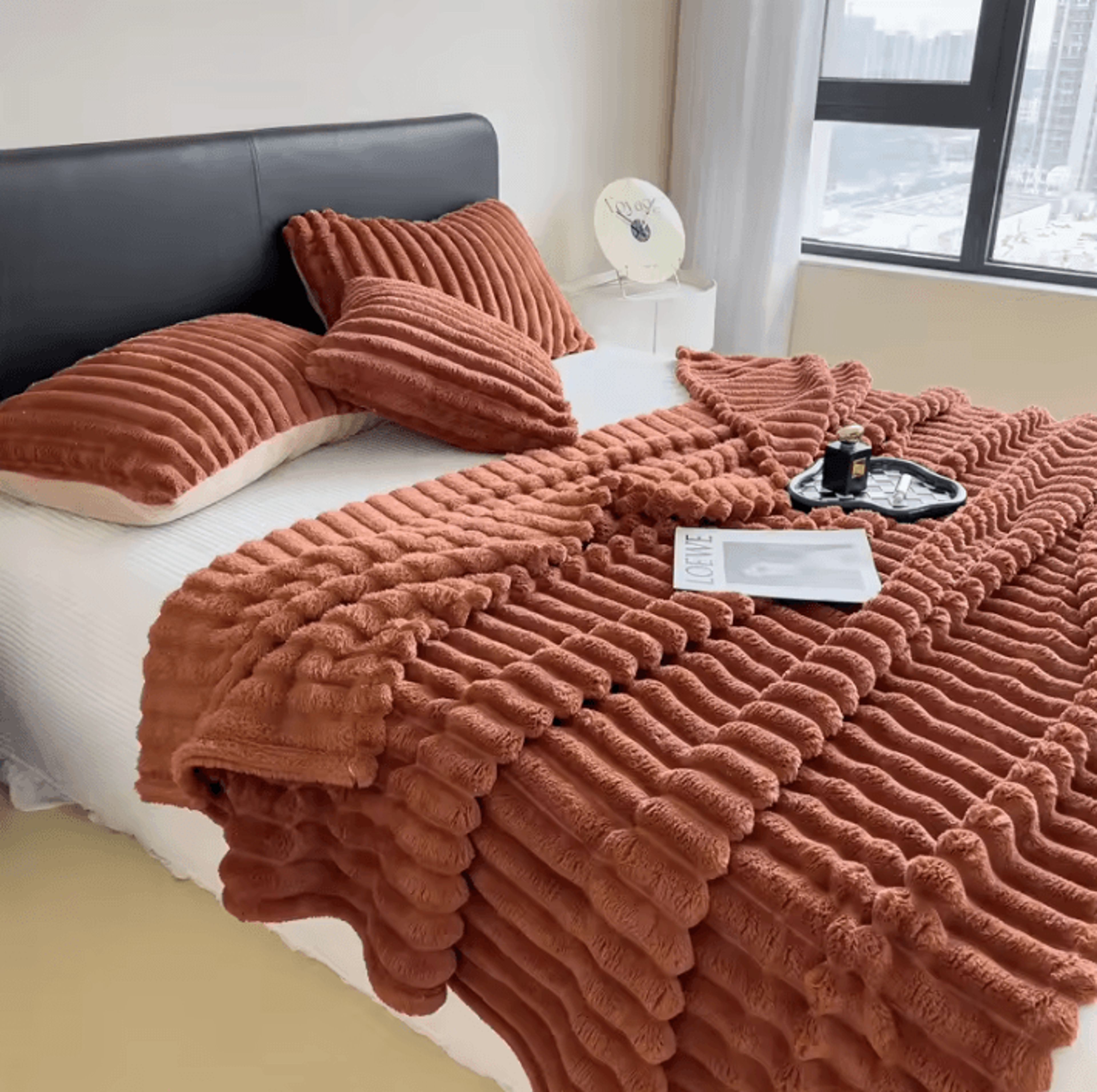 Multifunctional Thickened Blanket  Solid Color Wide Striped Blanket For Bed Nap And Pets 9