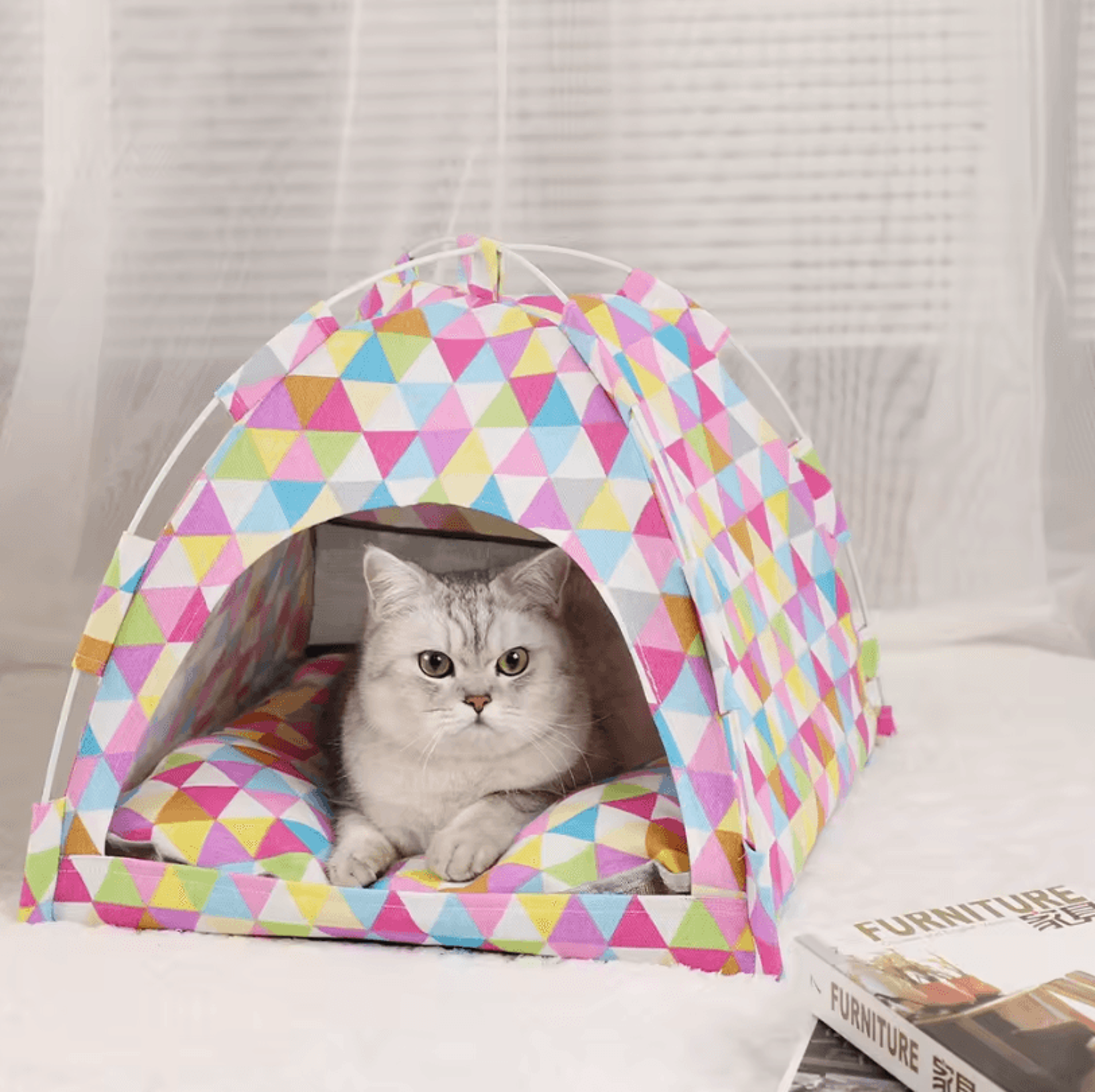 Pet Tent Bed  Cozy Cat House With Cushioned Furniture For Indoor Pets 9