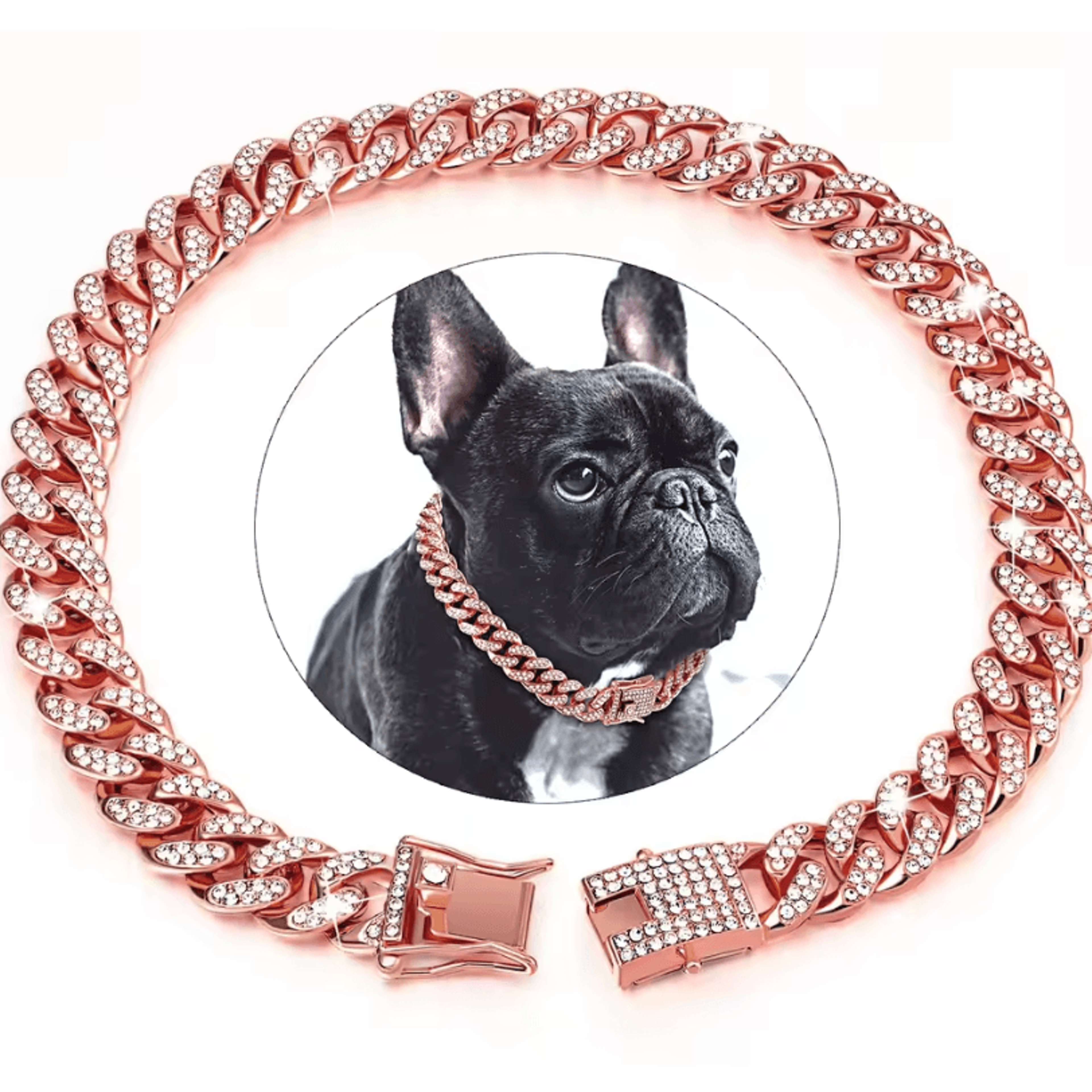 Dog Cuban Chain Collar  Stylish Metal Pet Collar With Diamond Design And Secure Buckle 7