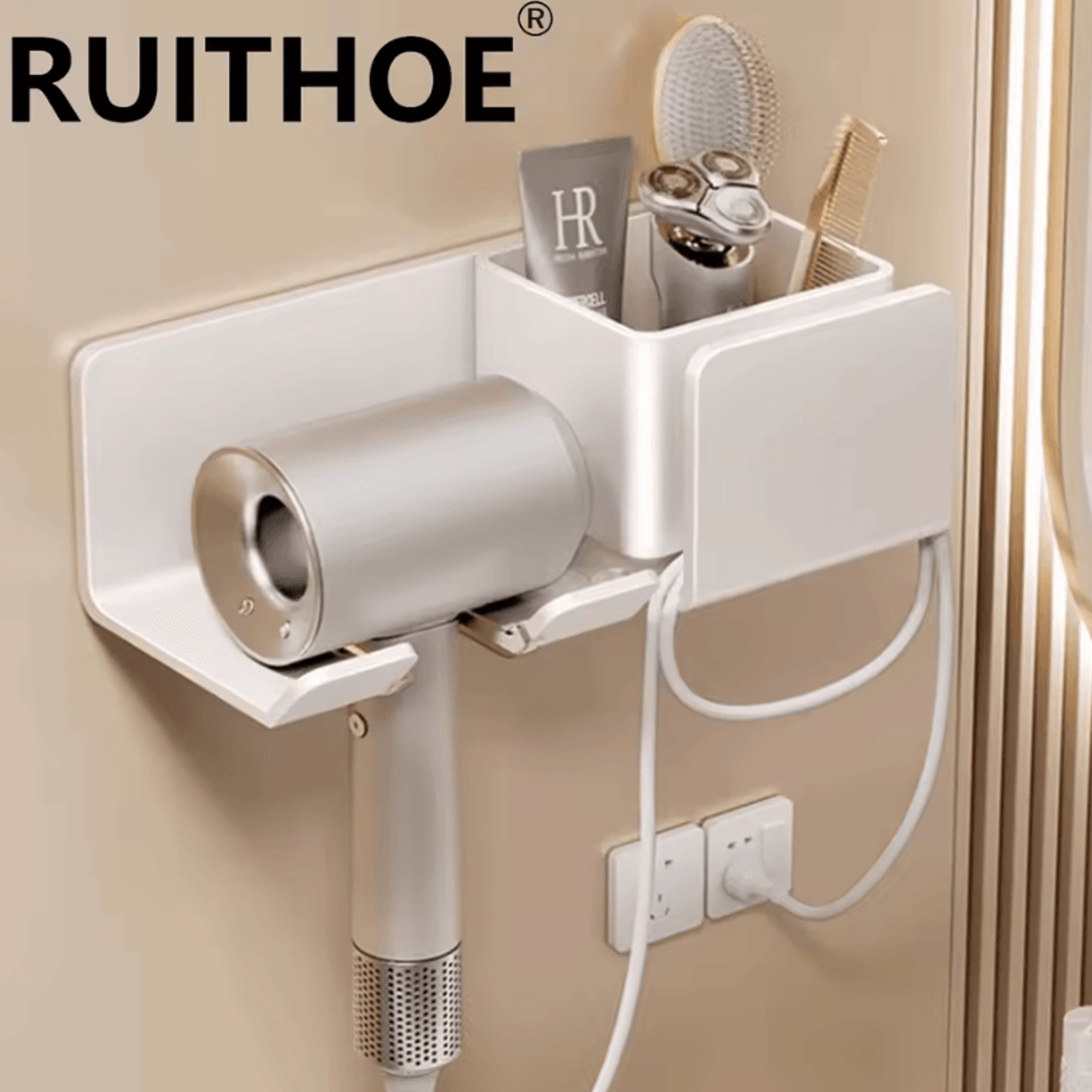 Hair Dryer Holder Wall Mount  Stylish Hair Tool Organizer Shelf For Bathroom And Vanity 0