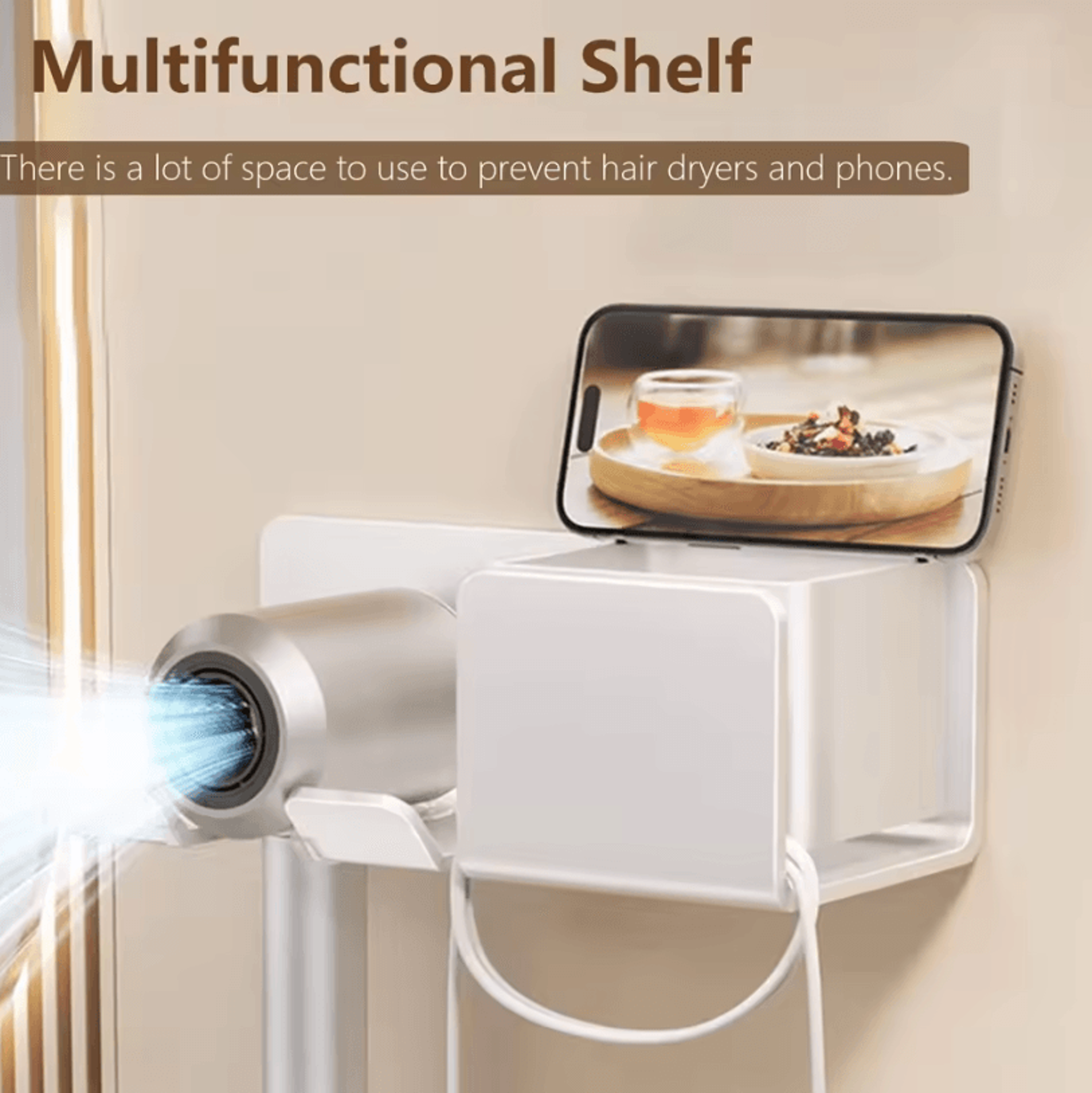 Hair Dryer Holder Wall Mount  Stylish Hair Tool Organizer Shelf For Bathroom And Vanity 1