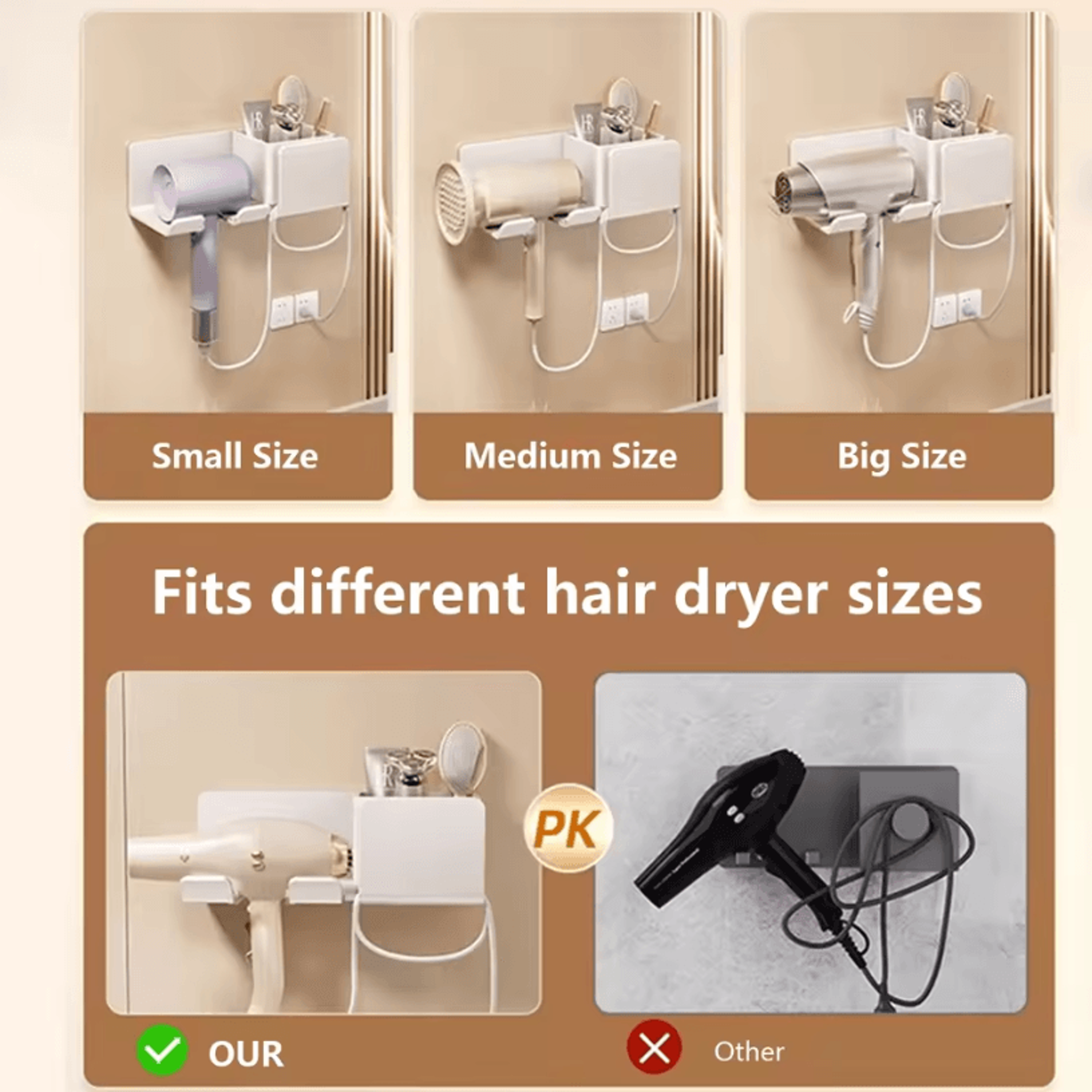 Hair Dryer Holder Wall Mount  Stylish Hair Tool Organizer Shelf For Bathroom And Vanity 3