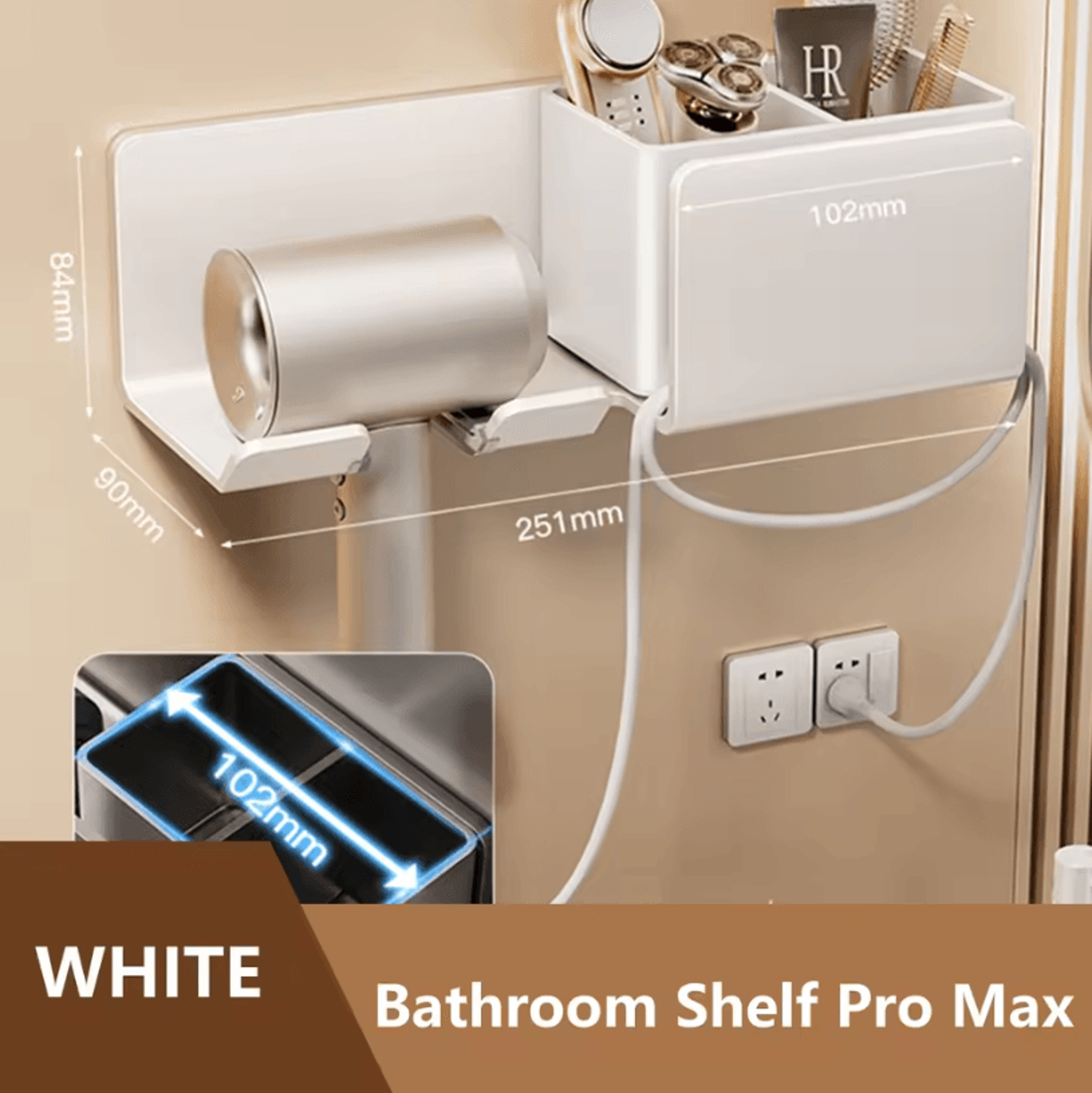 Hair Dryer Holder Wall Mount  Stylish Hair Tool Organizer Shelf For Bathroom And Vanity 14