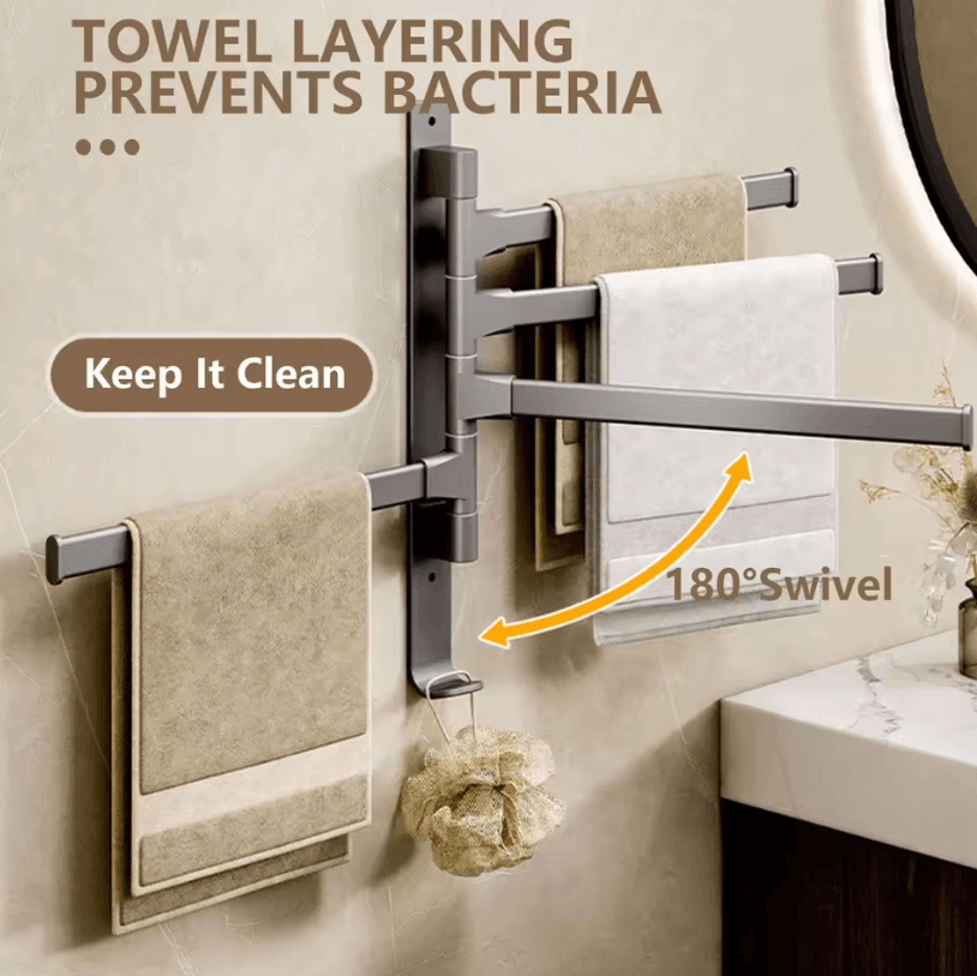 Rotatable Towel Rack  Wall Mounted Space Aluminum Towel Holder 1 To 5 Bar Options 1