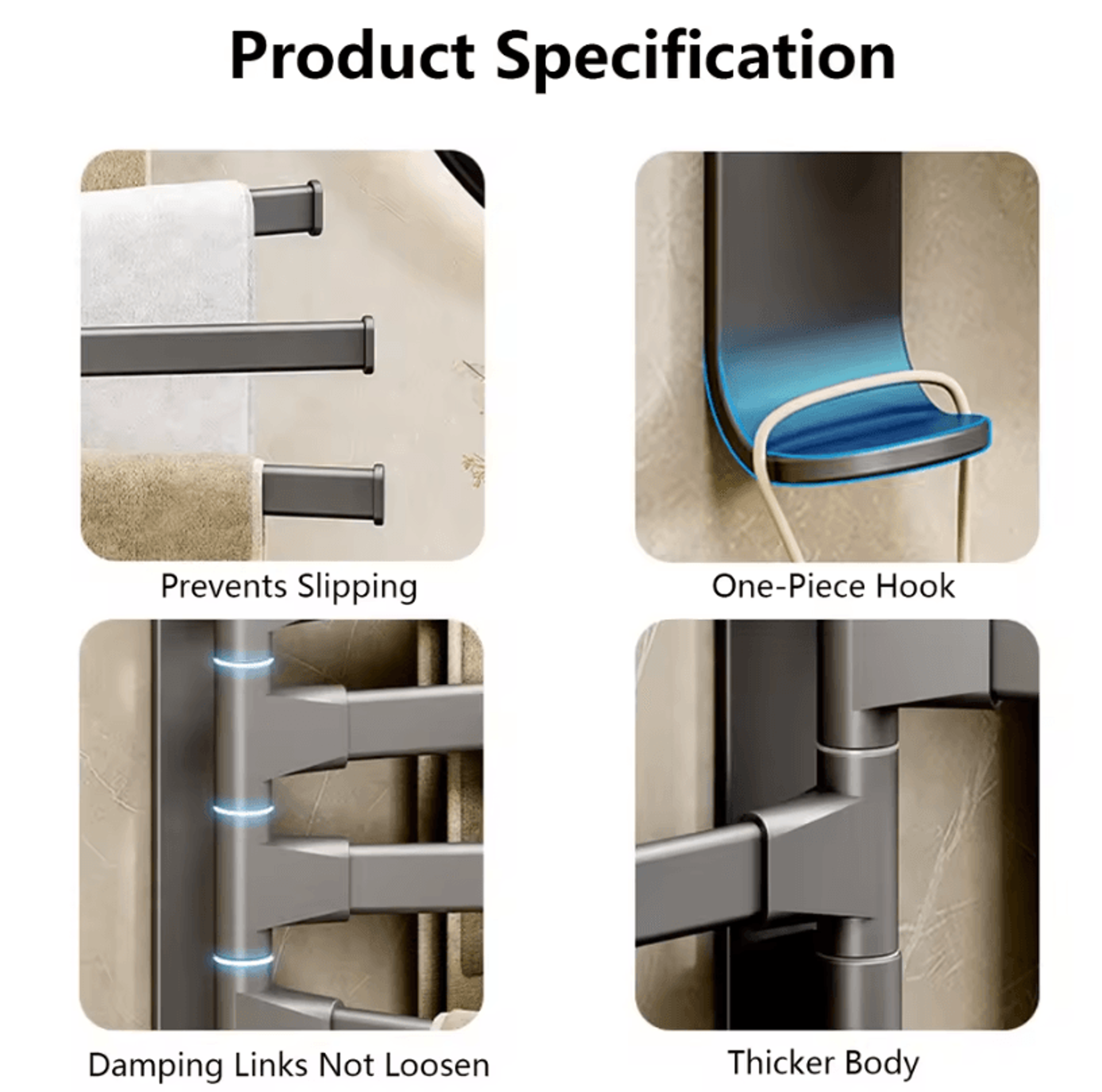 Rotatable Towel Rack  Wall Mounted Space Aluminum Towel Holder 1 To 5 Bar Options 3