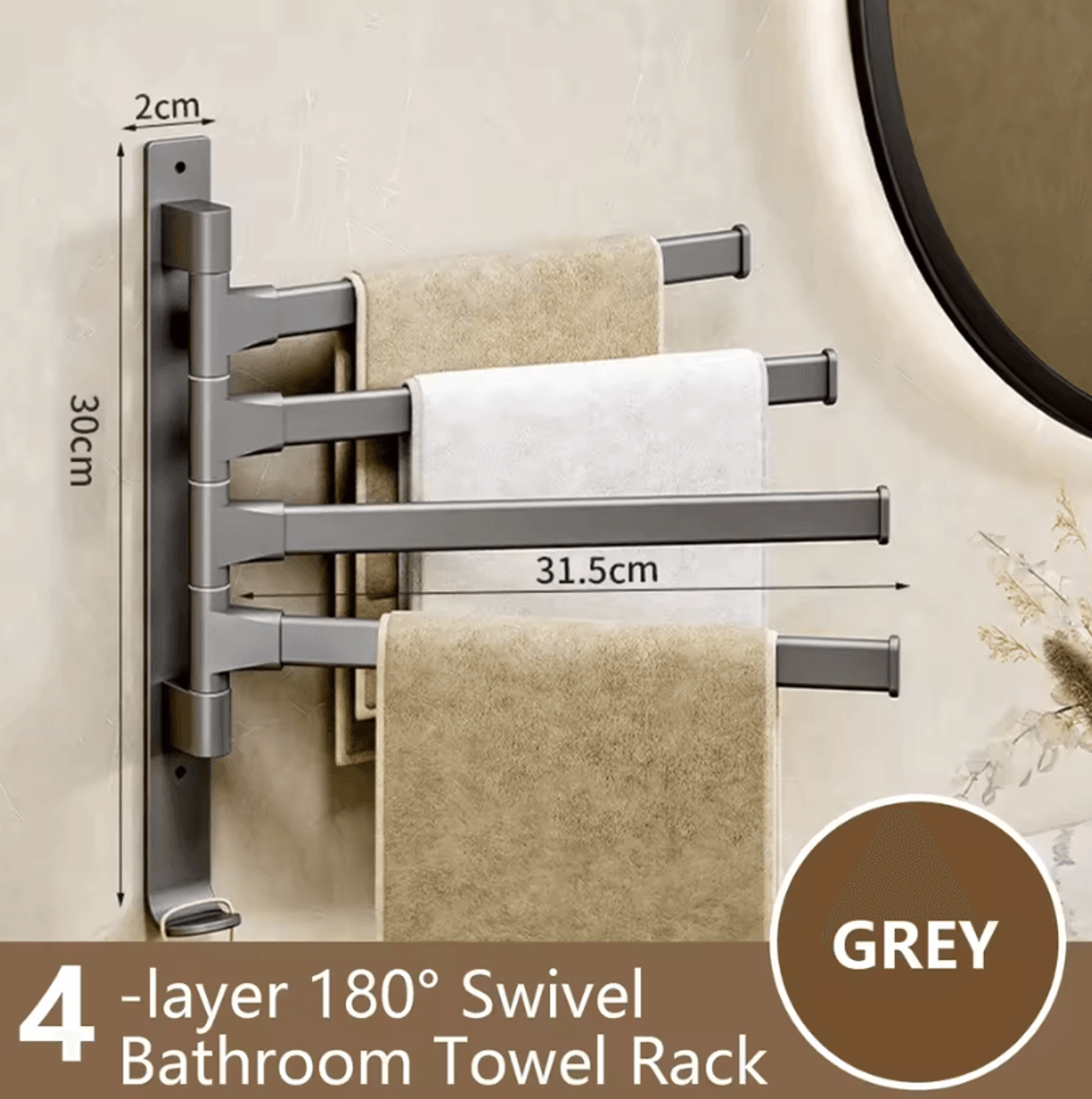 Rotatable Towel Rack  Wall Mounted Space Aluminum Towel Holder 1 To 5 Bar Options 8