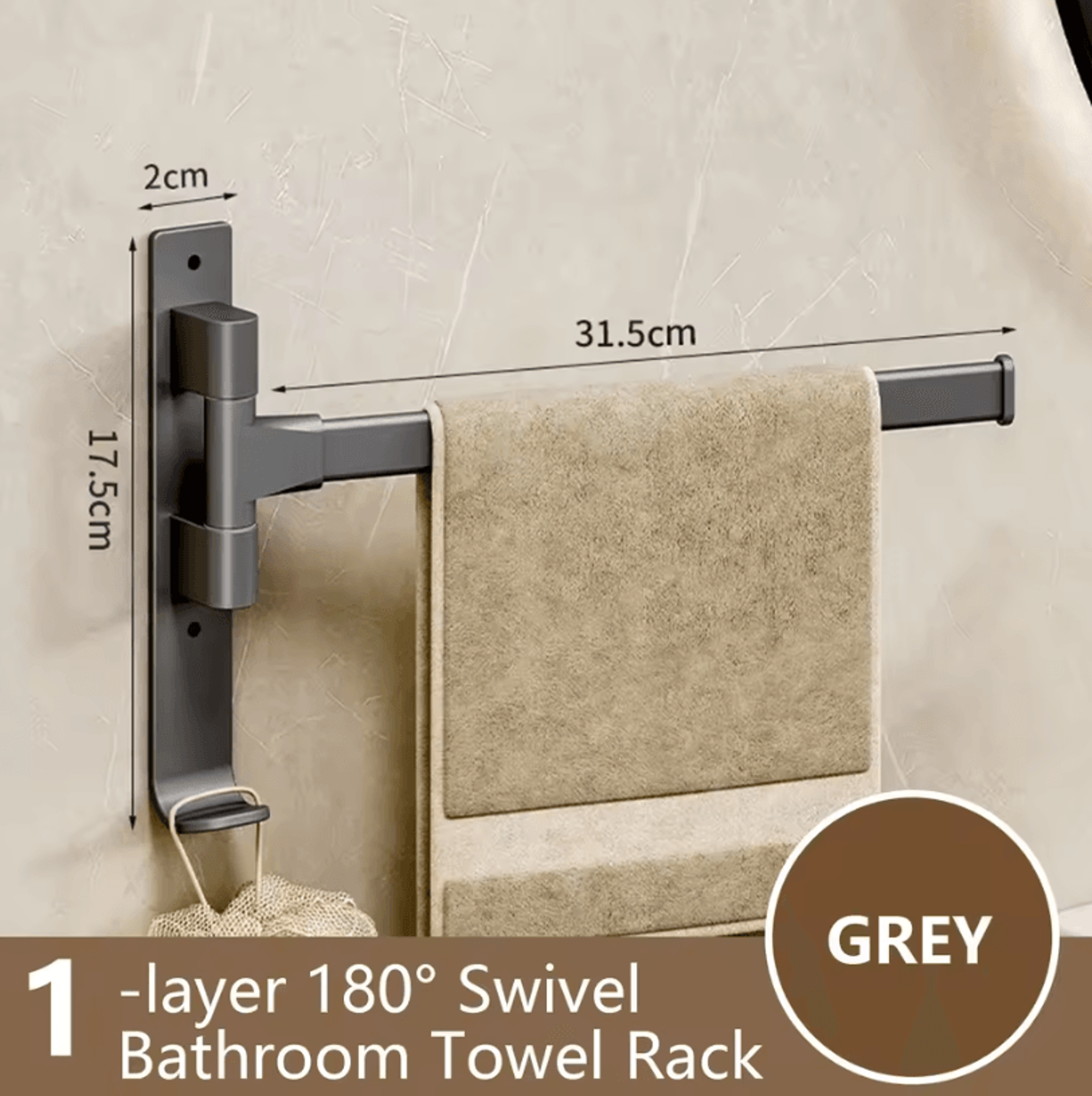 Rotatable Towel Rack  Wall Mounted Space Aluminum Towel Holder 1 To 5 Bar Options 5