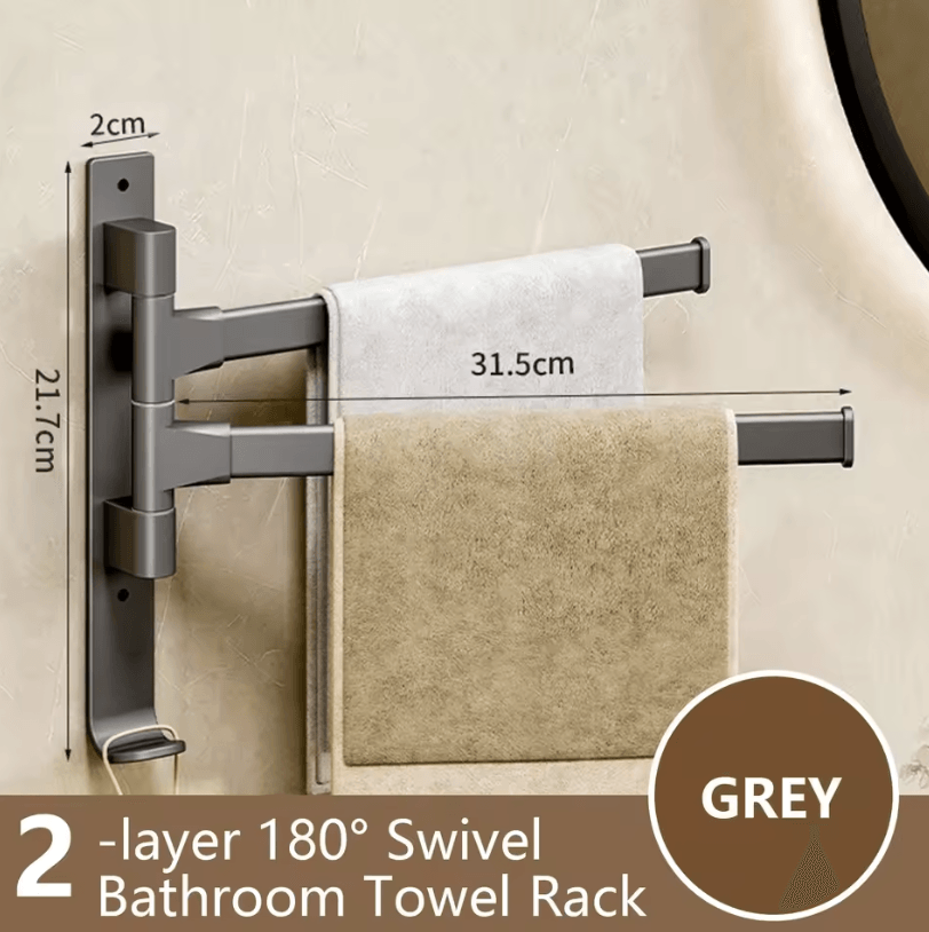 Rotatable Towel Rack  Wall Mounted Space Aluminum Towel Holder 1 To 5 Bar Options 6