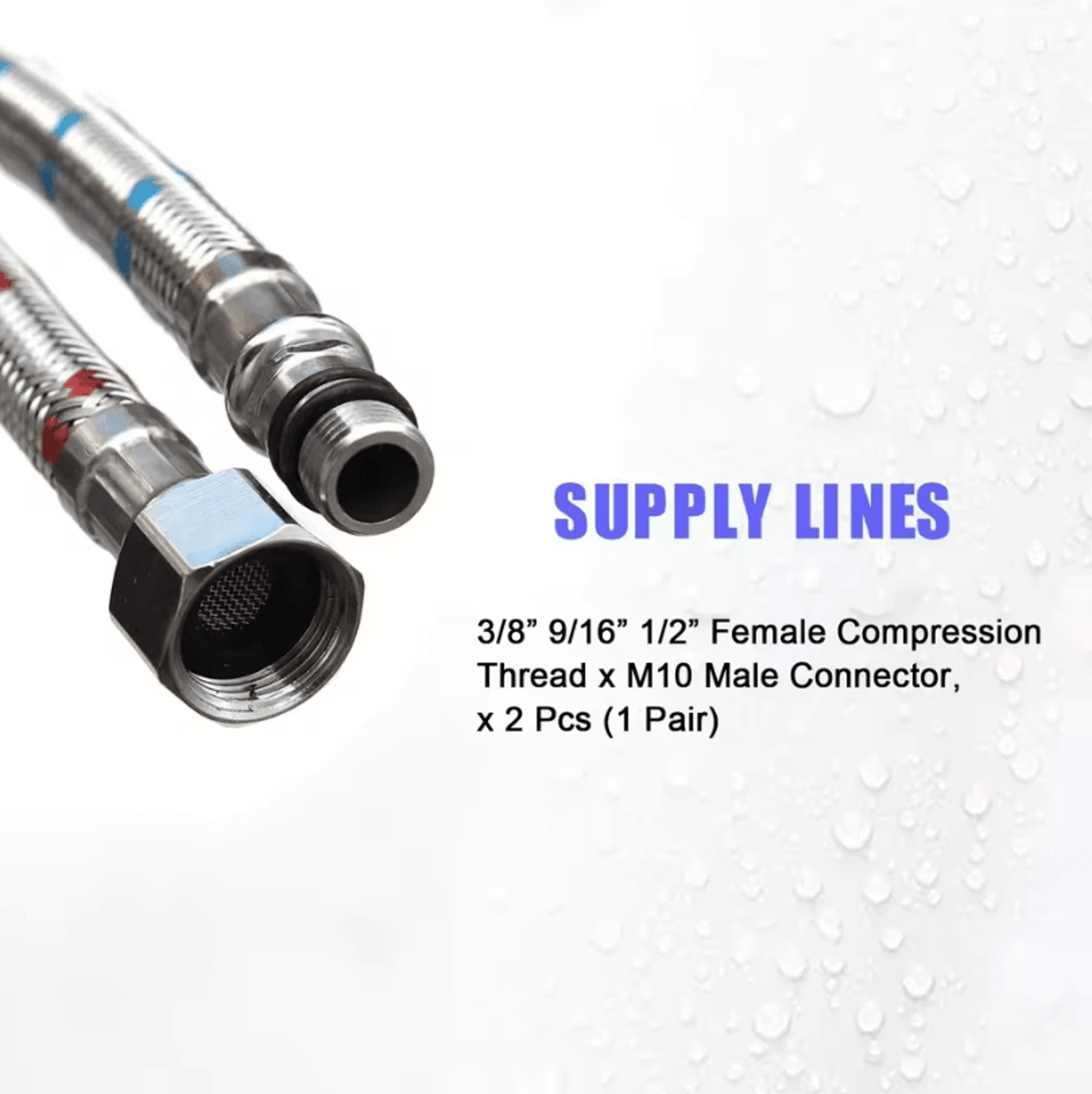 24Inch Stainless Steel Faucet Connector  Supply Hose With MultiThread Compression Fittings 2