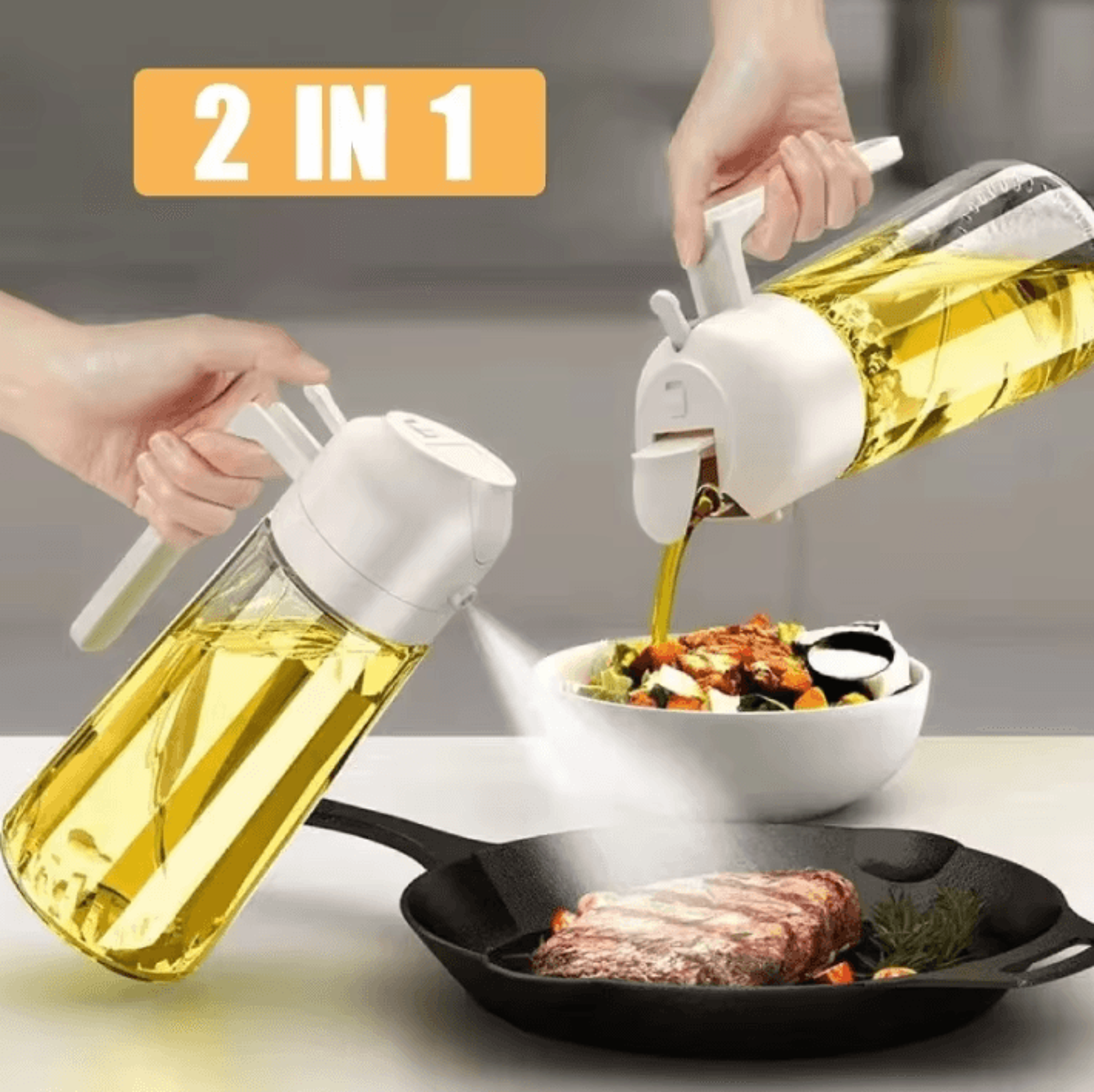 2in1 Olive Oil Dispenser Bottle  500ml Oil Sprayer For Cooking BBQ And Kitchen Use 0