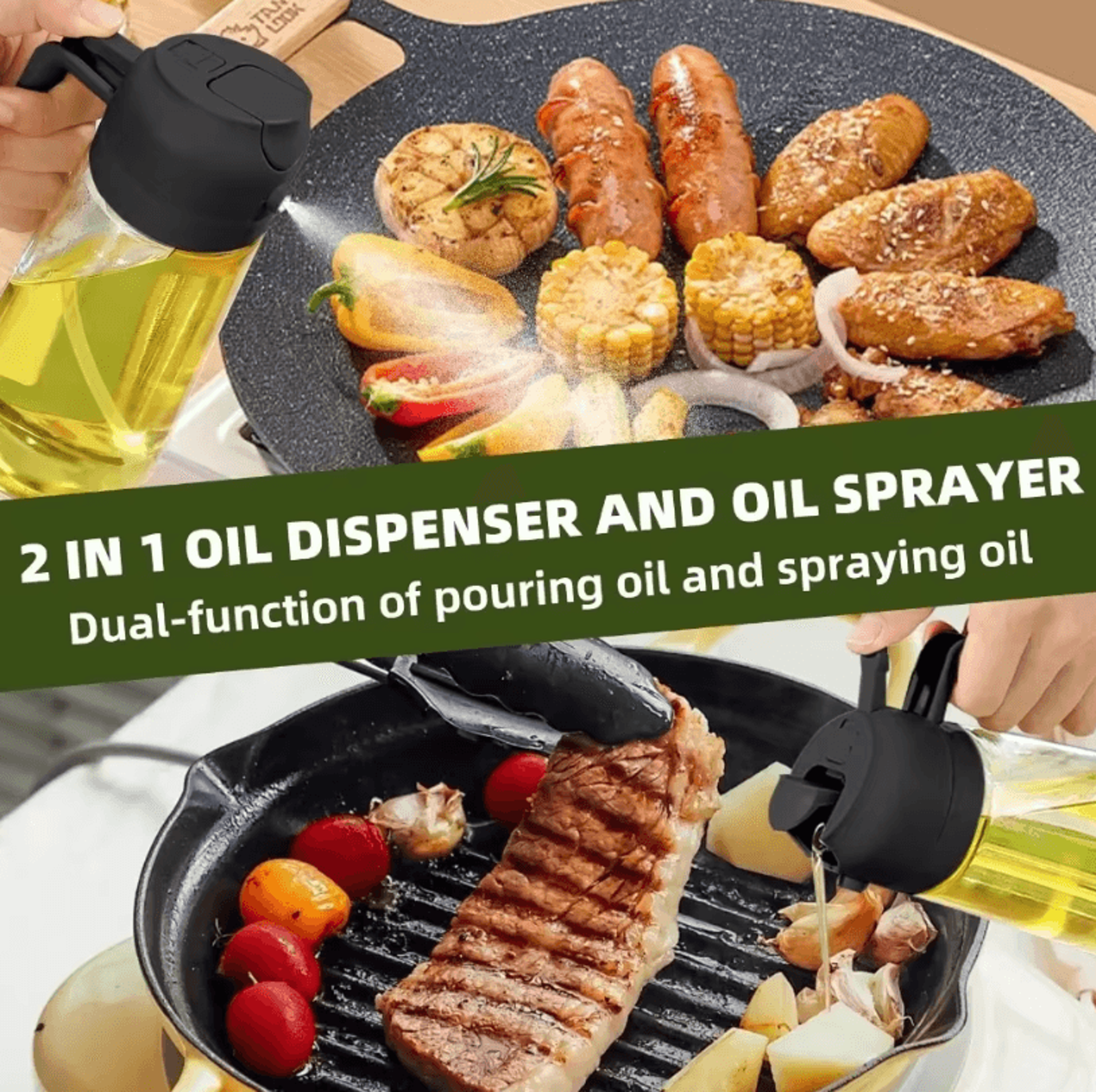 2in1 Olive Oil Dispenser Bottle  500ml Oil Sprayer For Cooking BBQ And Kitchen Use 2