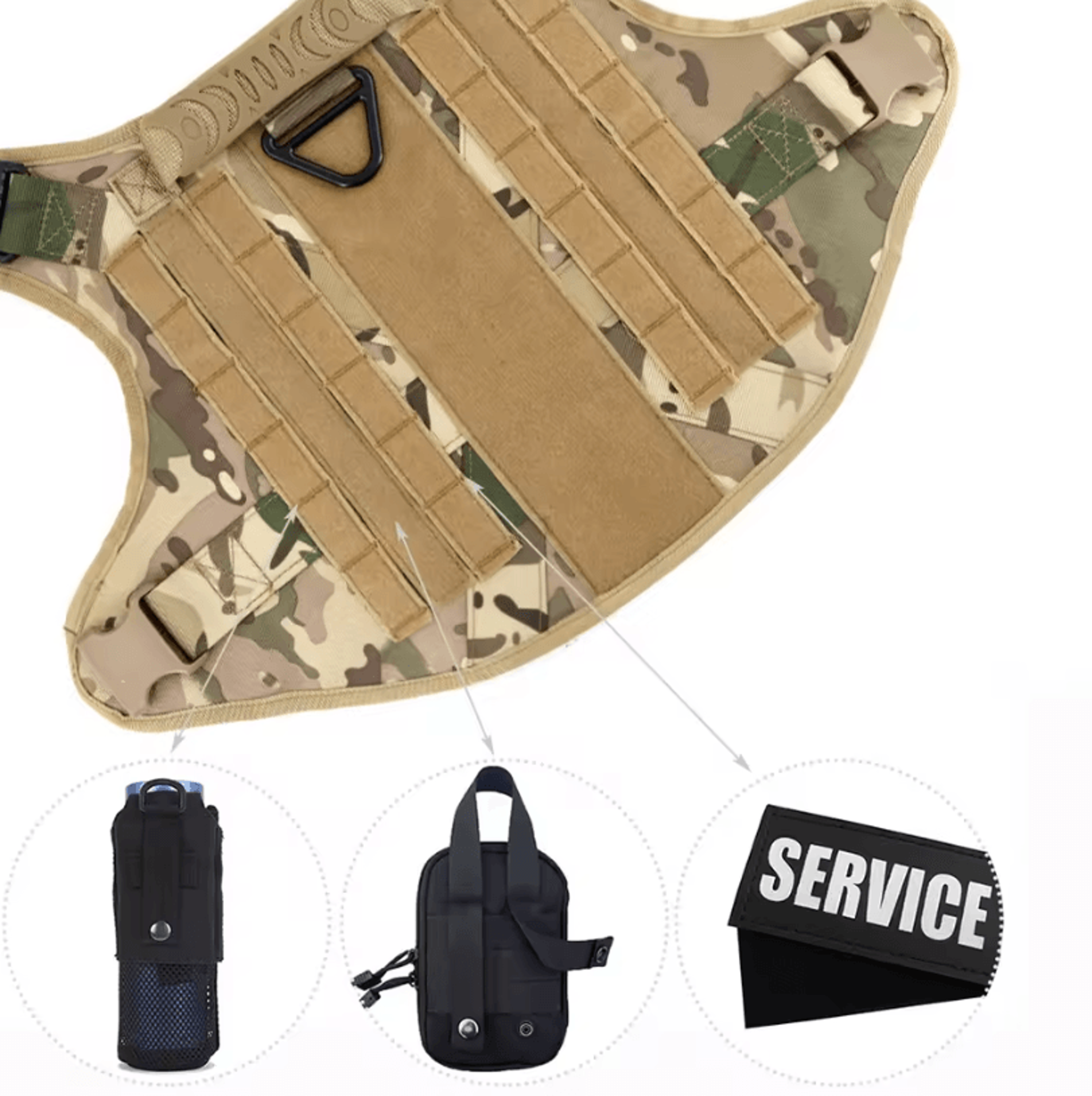 Military Large Dog Harness Set  Tactical Vest With Collar Leash Bags And Patches 3