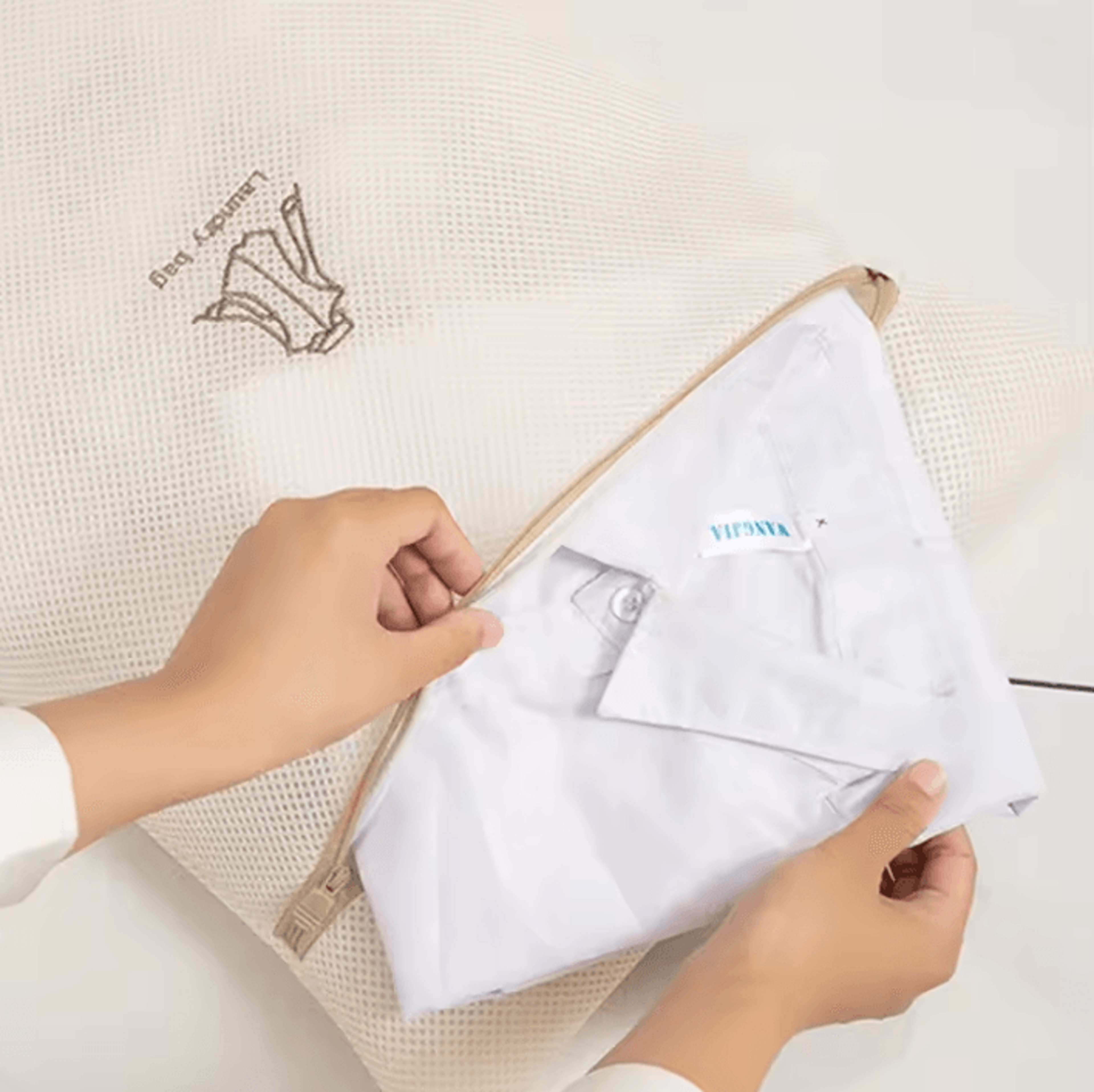 Laundry Bag For Clothes  Fine Mesh Beige Embroidery Washing Bags Set 4