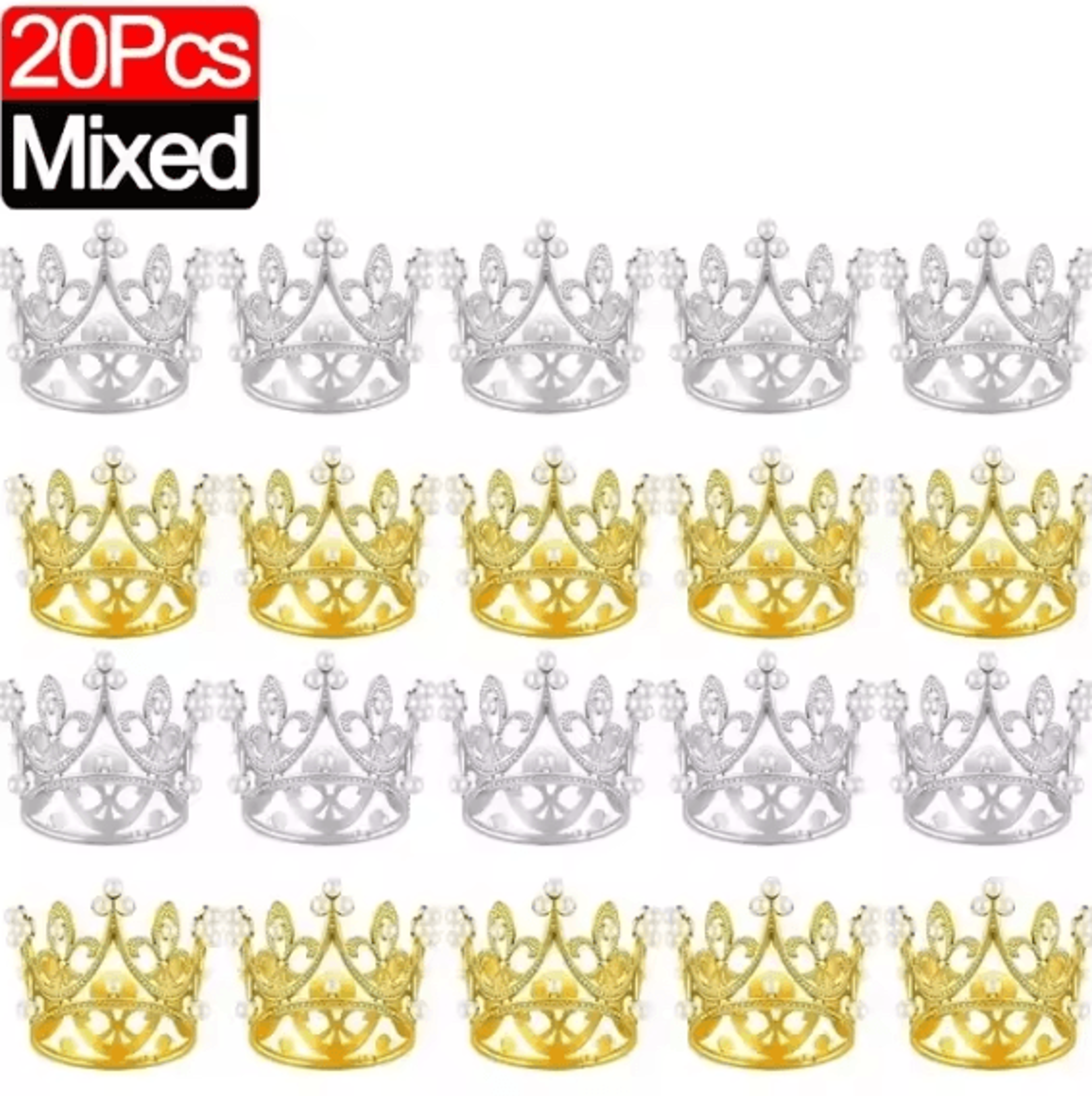 Mini Crown Cake Decoration  Pearl Tiara Topper In Gold And Silver For Birthdays And Weddings 15