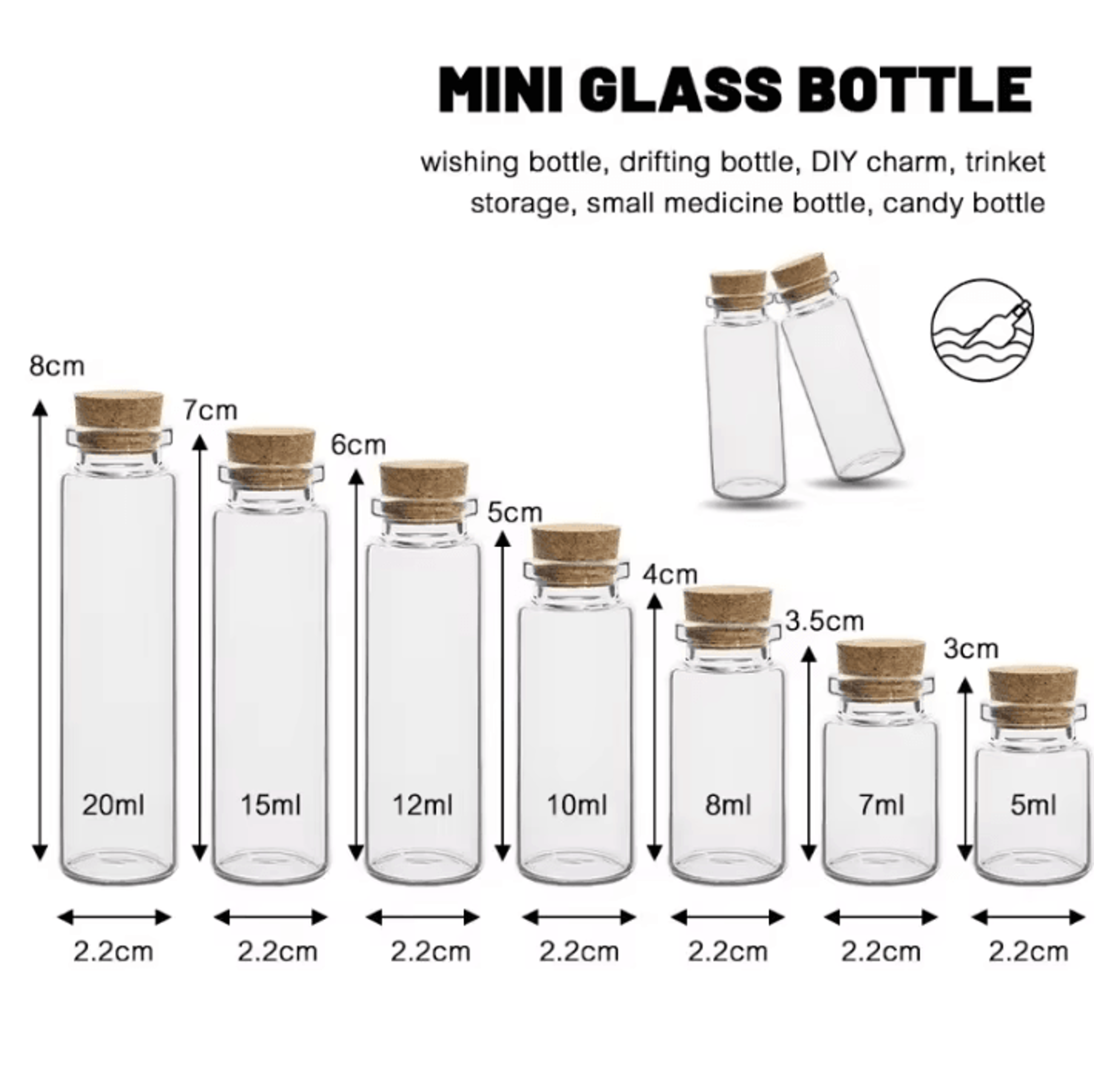 Mini Glass Bottles With Cork Stoppers  DIY Decoration Vials For Crafts And Messages 5
