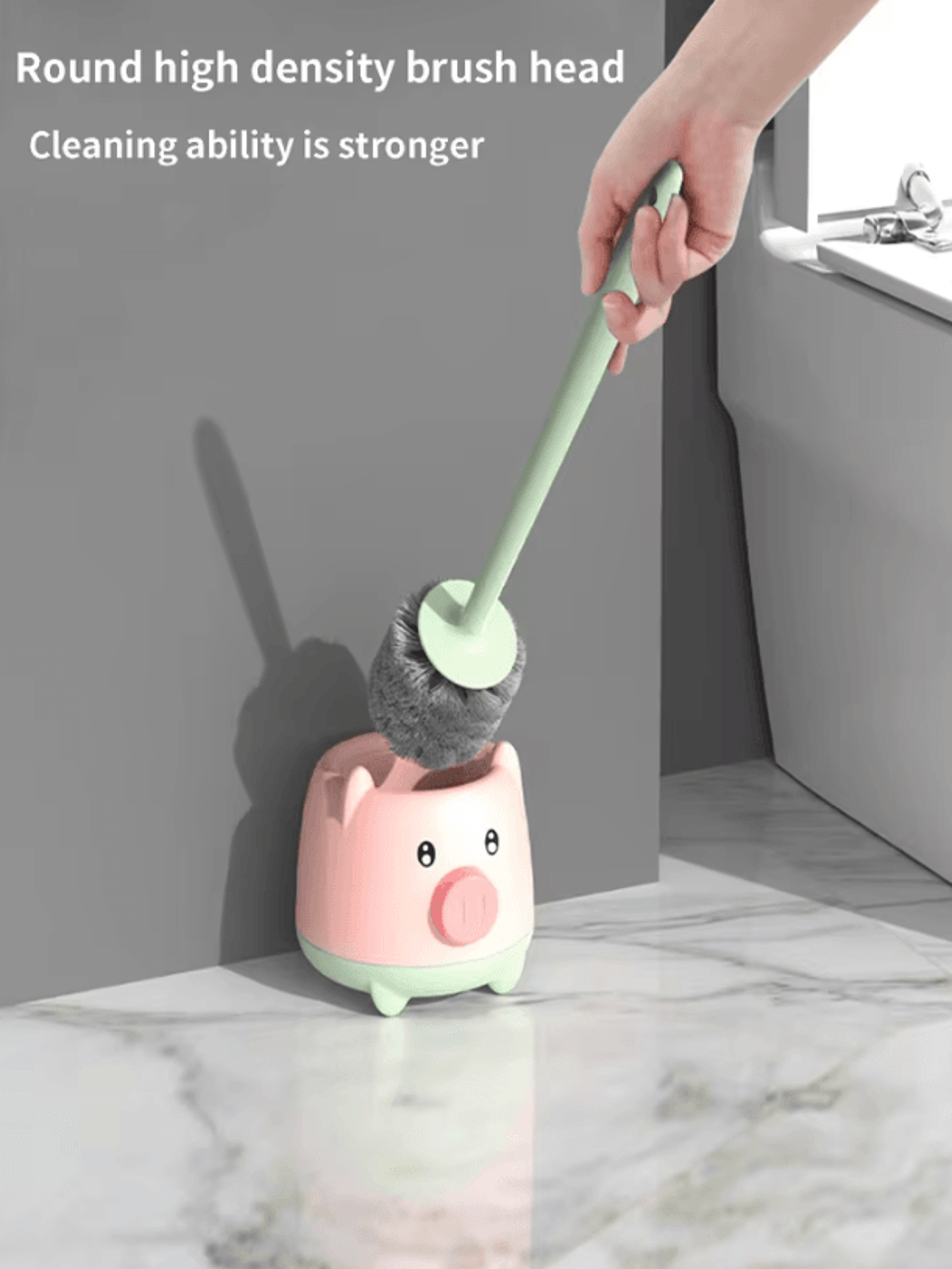 Cute Piglet Toilet Brush Set  WallHanging NoDeadCorner Cleaning Magic 1