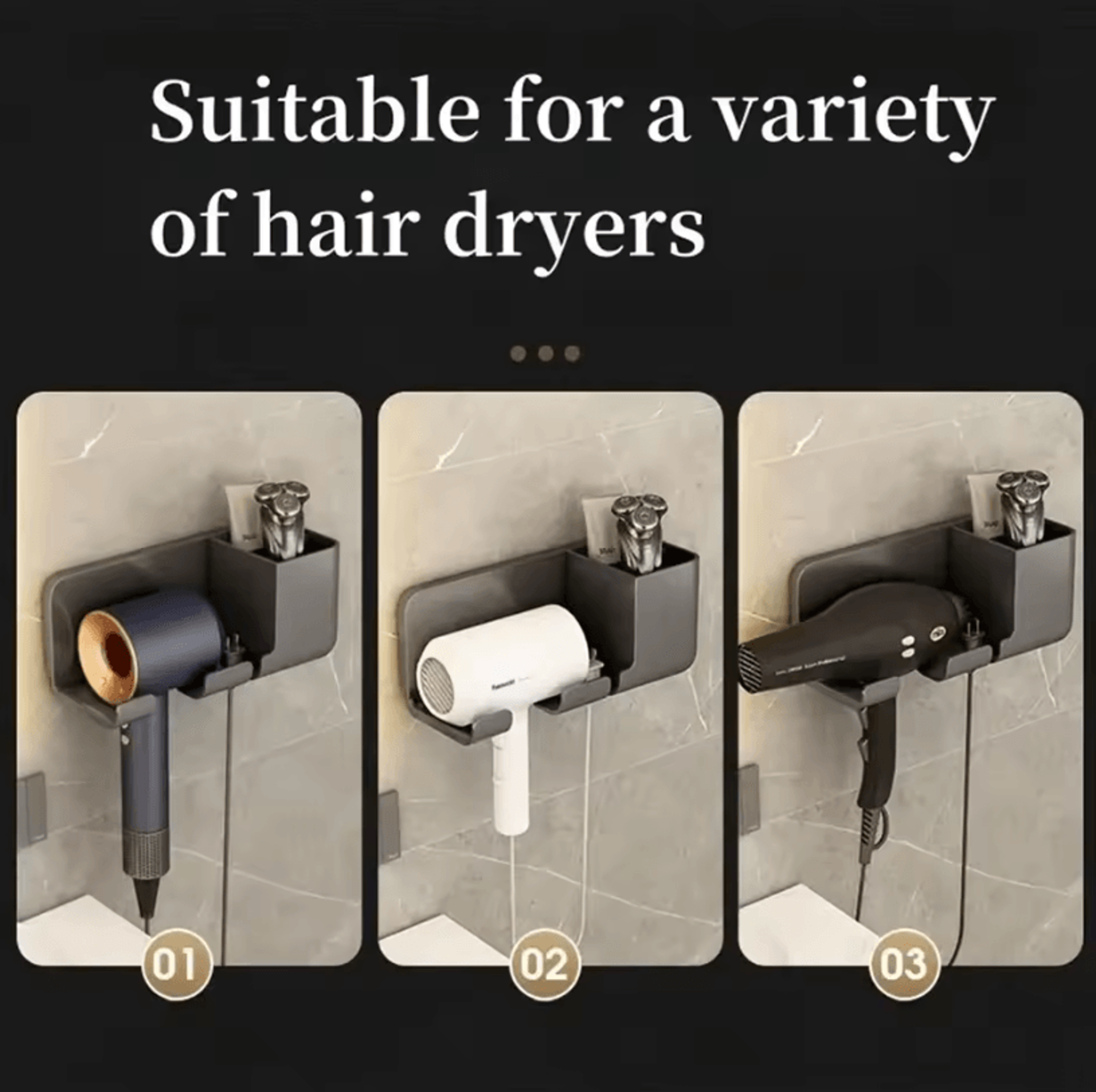 Electric Hair Dryer Storage Rack  PerforationFree Bathroom WallMounted Organizer 3