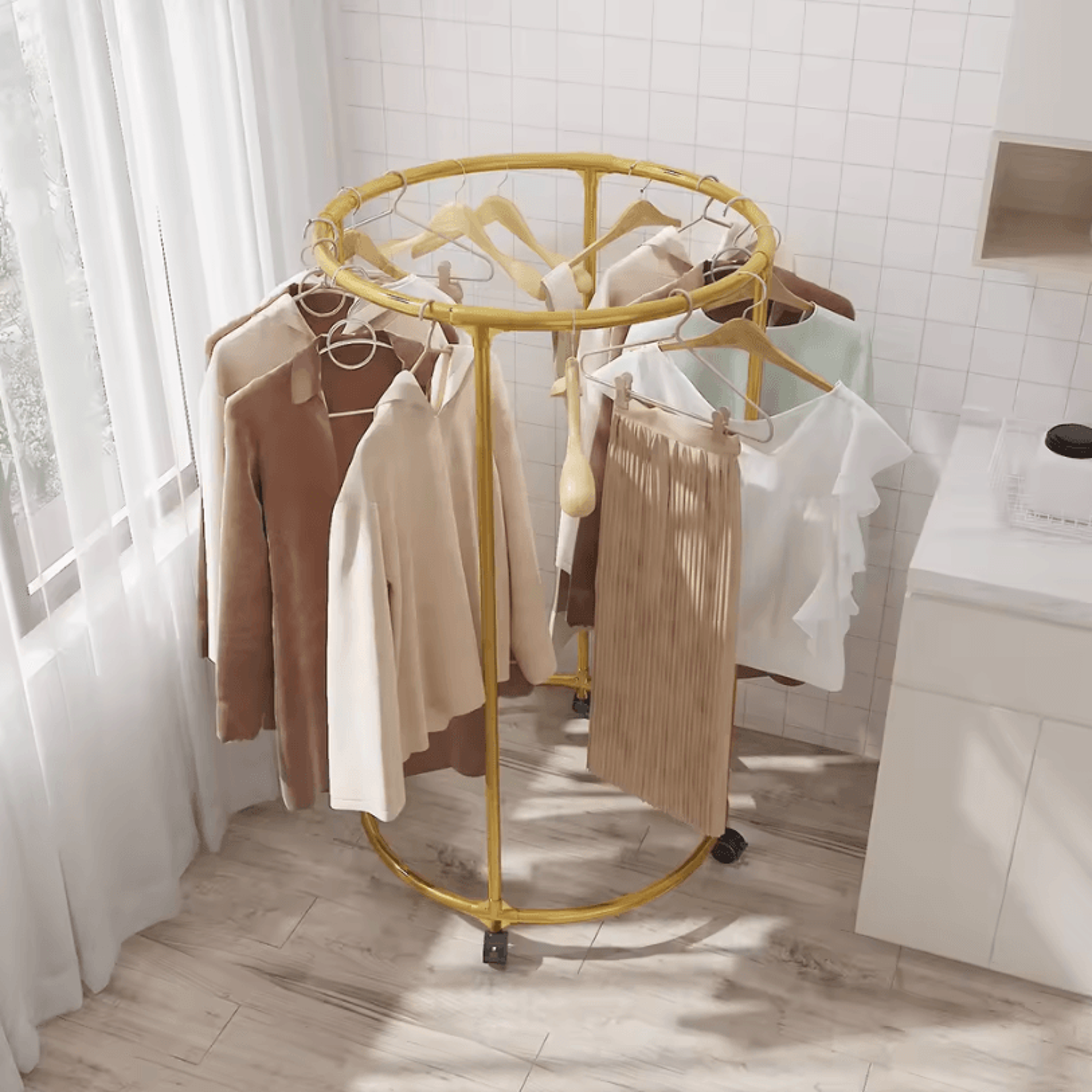 Round Drying Rack  Iron Rotatable Bed Linen And Clothes Hanger Stand 0
