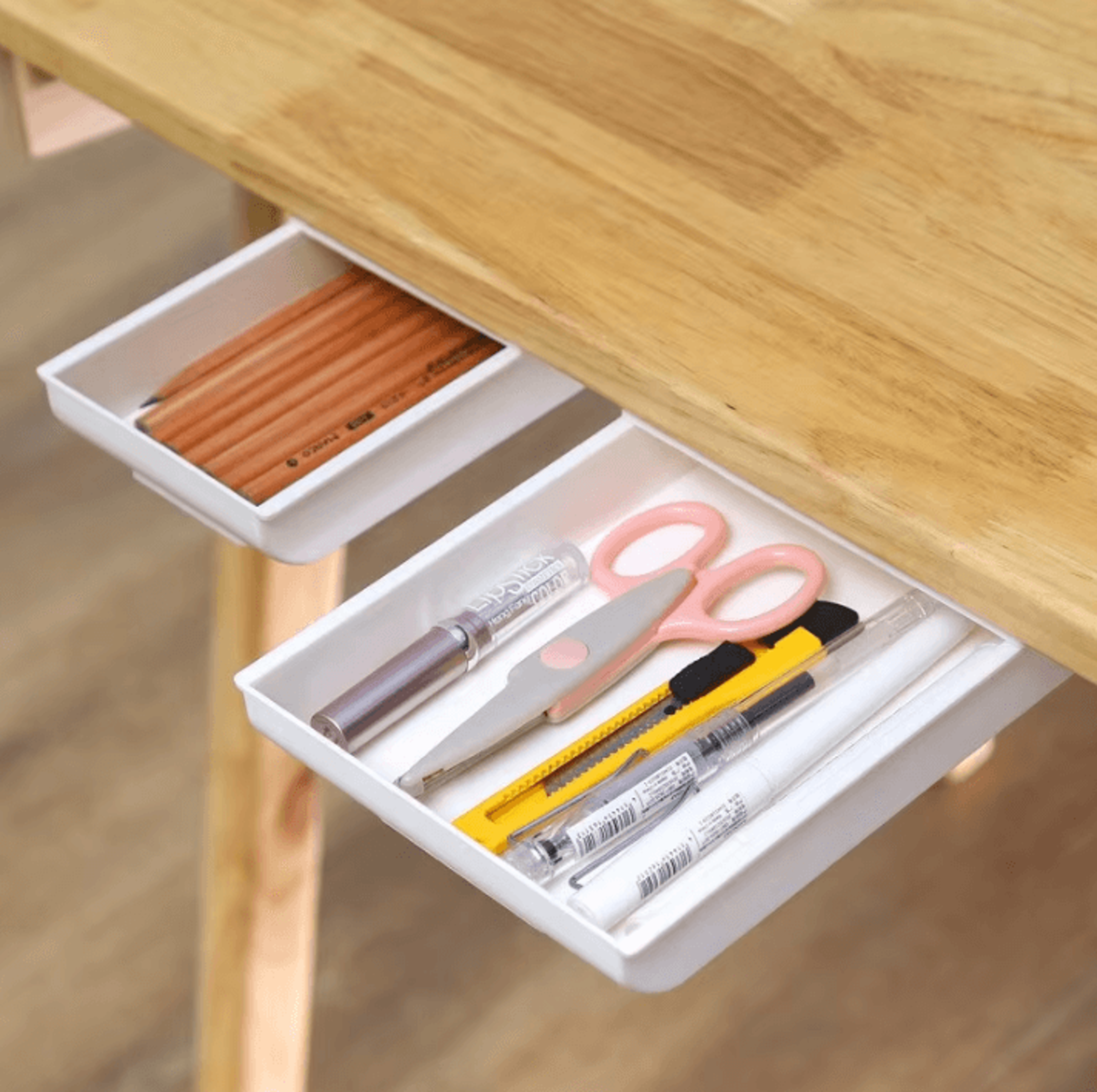 SelfAdhesive UnderDrawer Storage Box  White Hidden Drawer Organizer 2
