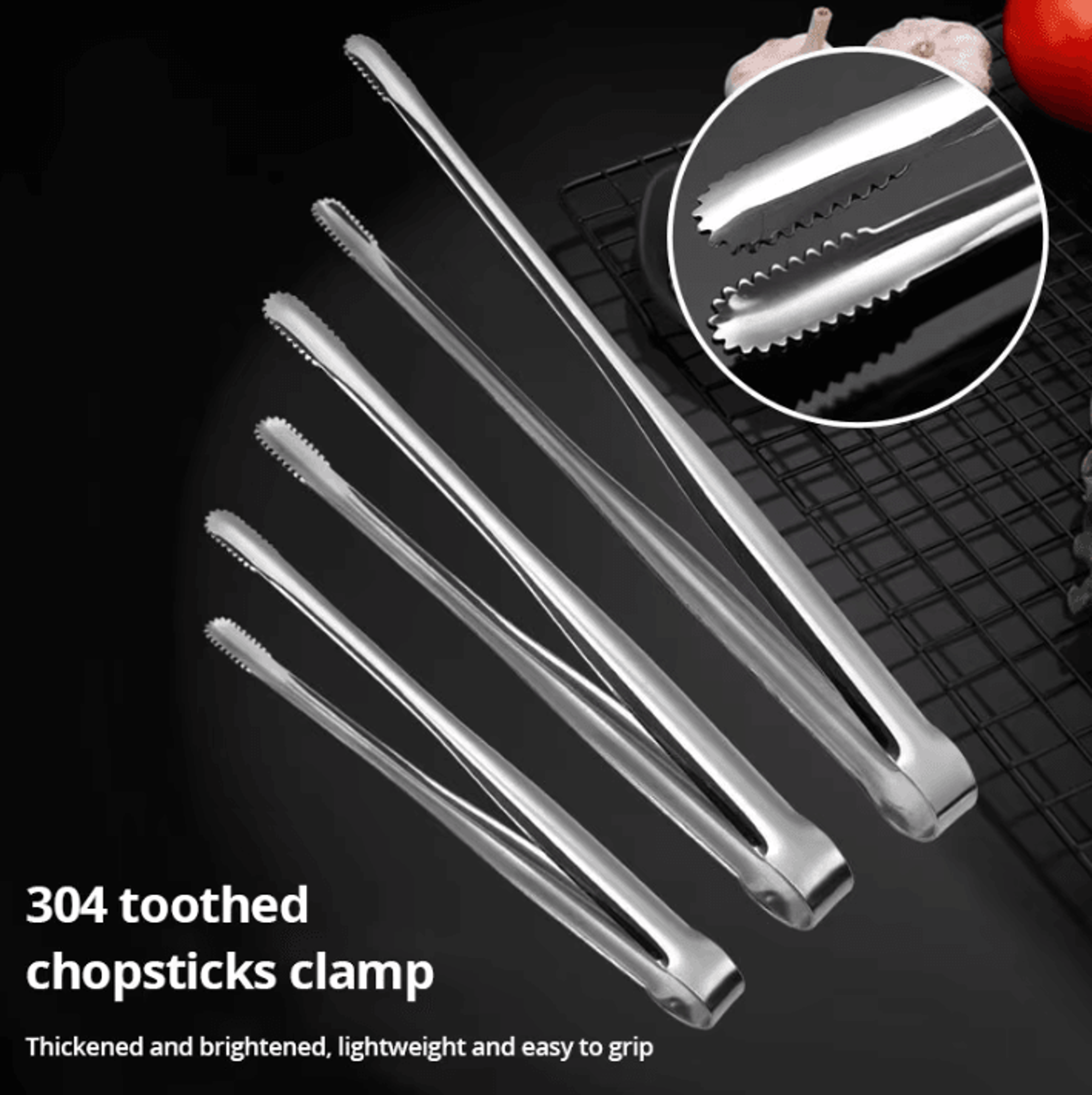 304 Stainless Steel Grill Tongs  HeavyDuty BBQ Meat Clip For Cooking  Camping 2